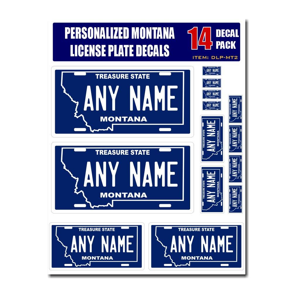 Personalized Montana License Plate Decals - Stickers Version 2 ( Sheet of 14 Stickers )