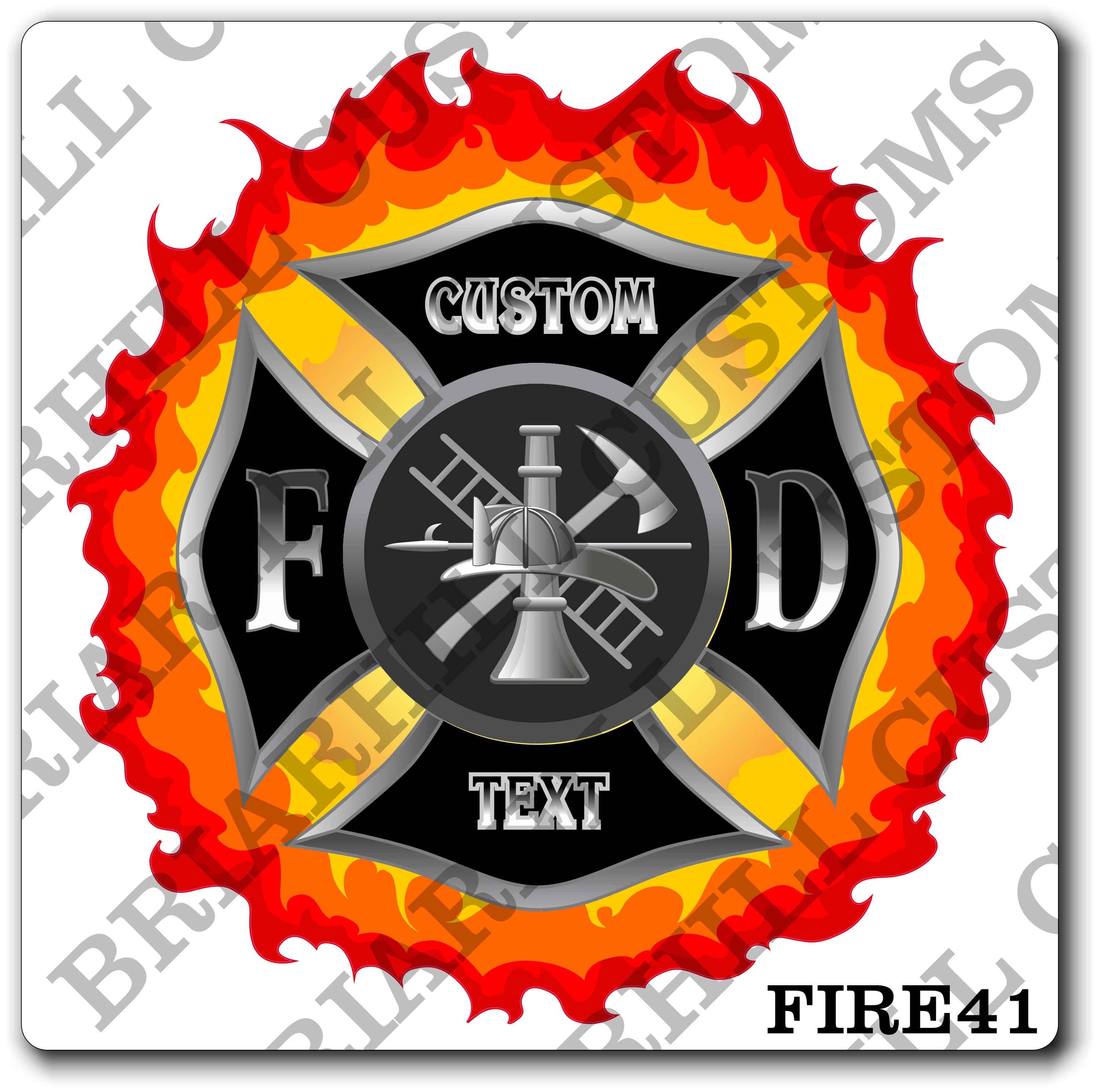 Custom Fire Department Black and Flames Maltese Decal, Sticker (FireDecal41)