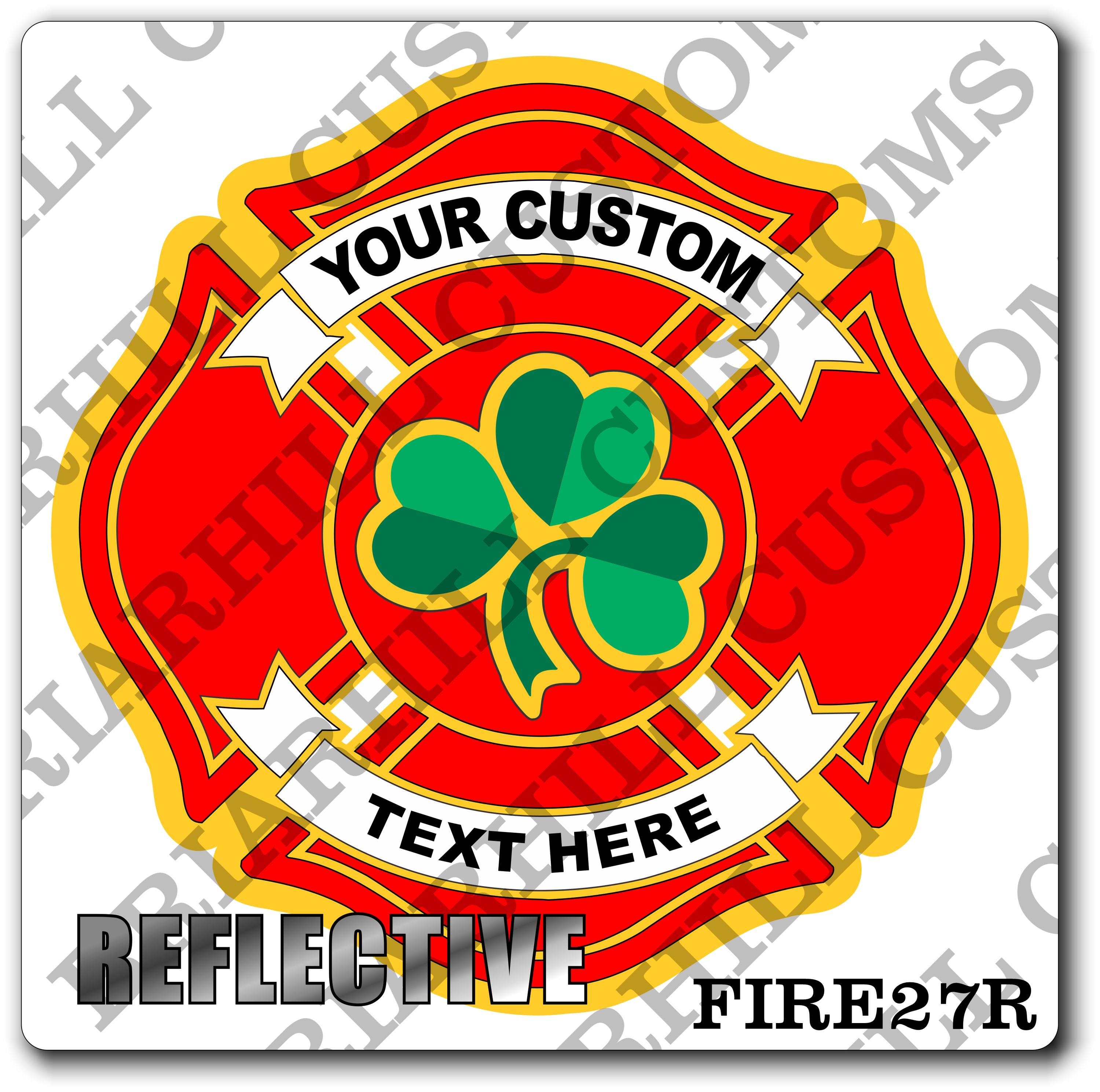 Custom Reflective Fire Department Green Three Leaf Clover Maltese Decal, Sticker (FireDecal27R)