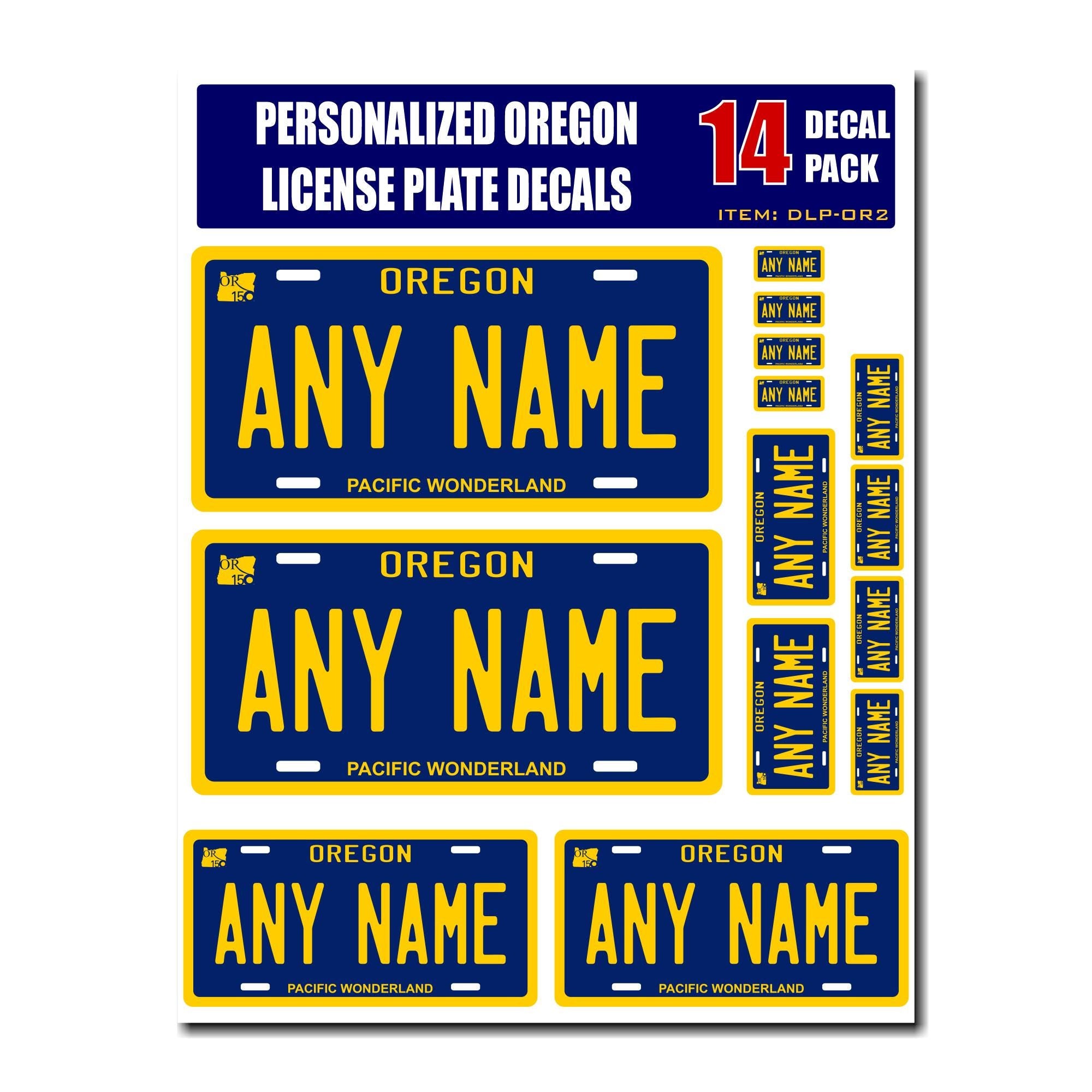 Personalized Oregon License Plate Decals - Stickers Version 2 ( Sheet of 14 Stickers )