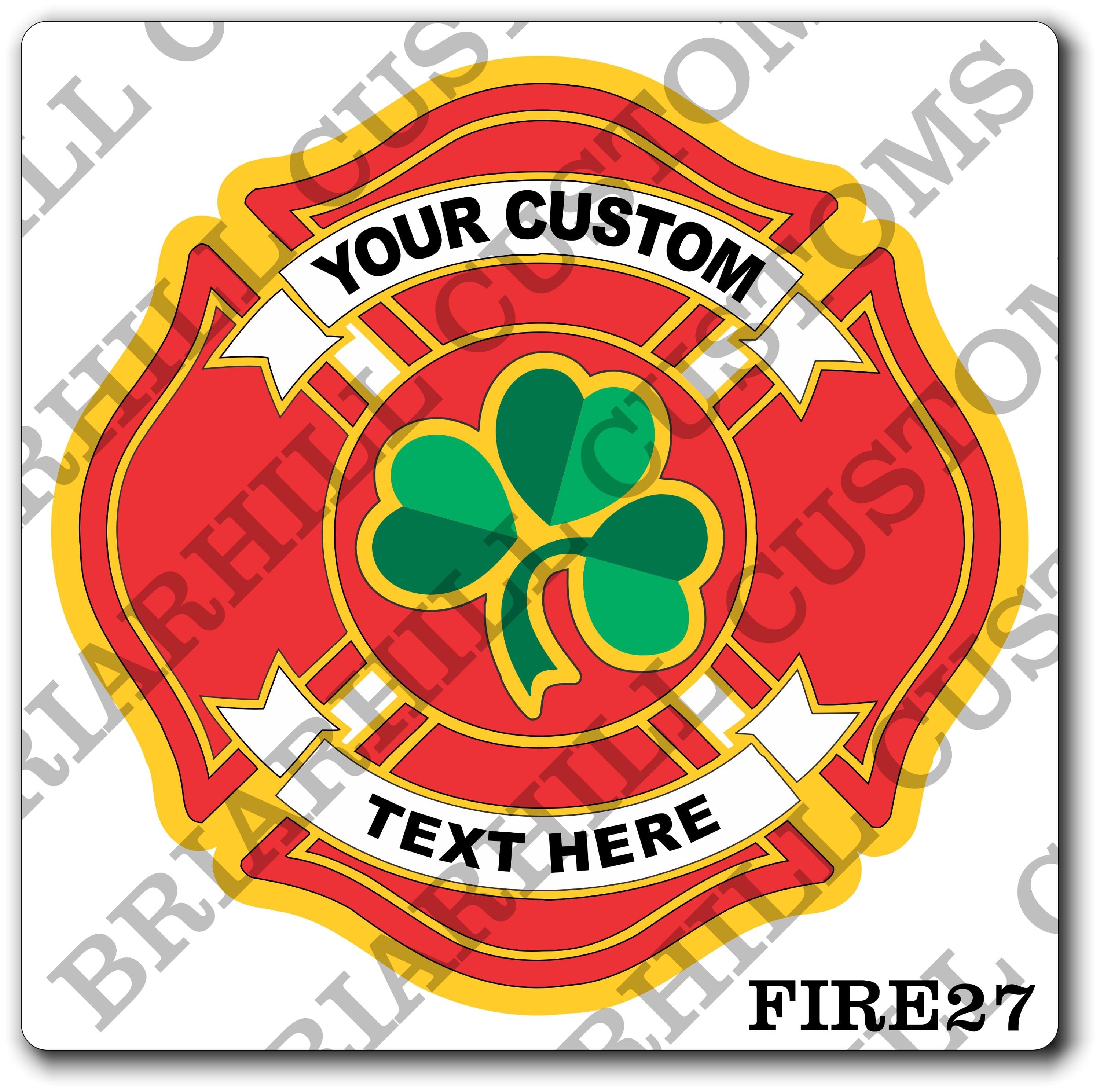 Custom Fire Department Green Three Leaf Clover Maltese Decal, Sticker (FireDecal27)
