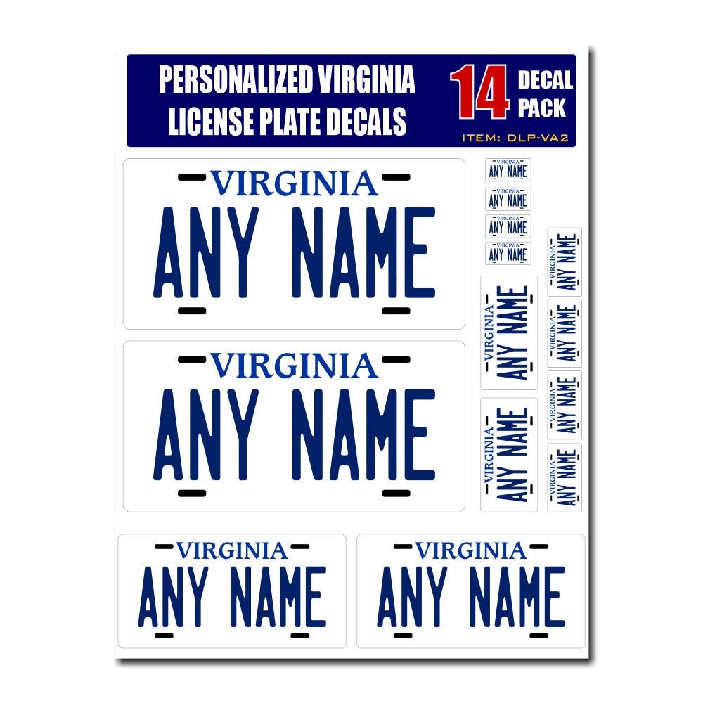 Personalized Virginia License Plate Decals - Stickers Version 2 ( Sheet of 14 Stickers )