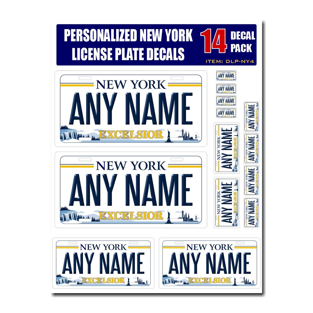 Personalized New York License Plate Decals - Stickers Version 4 ( Sheet of 14 Stickers )