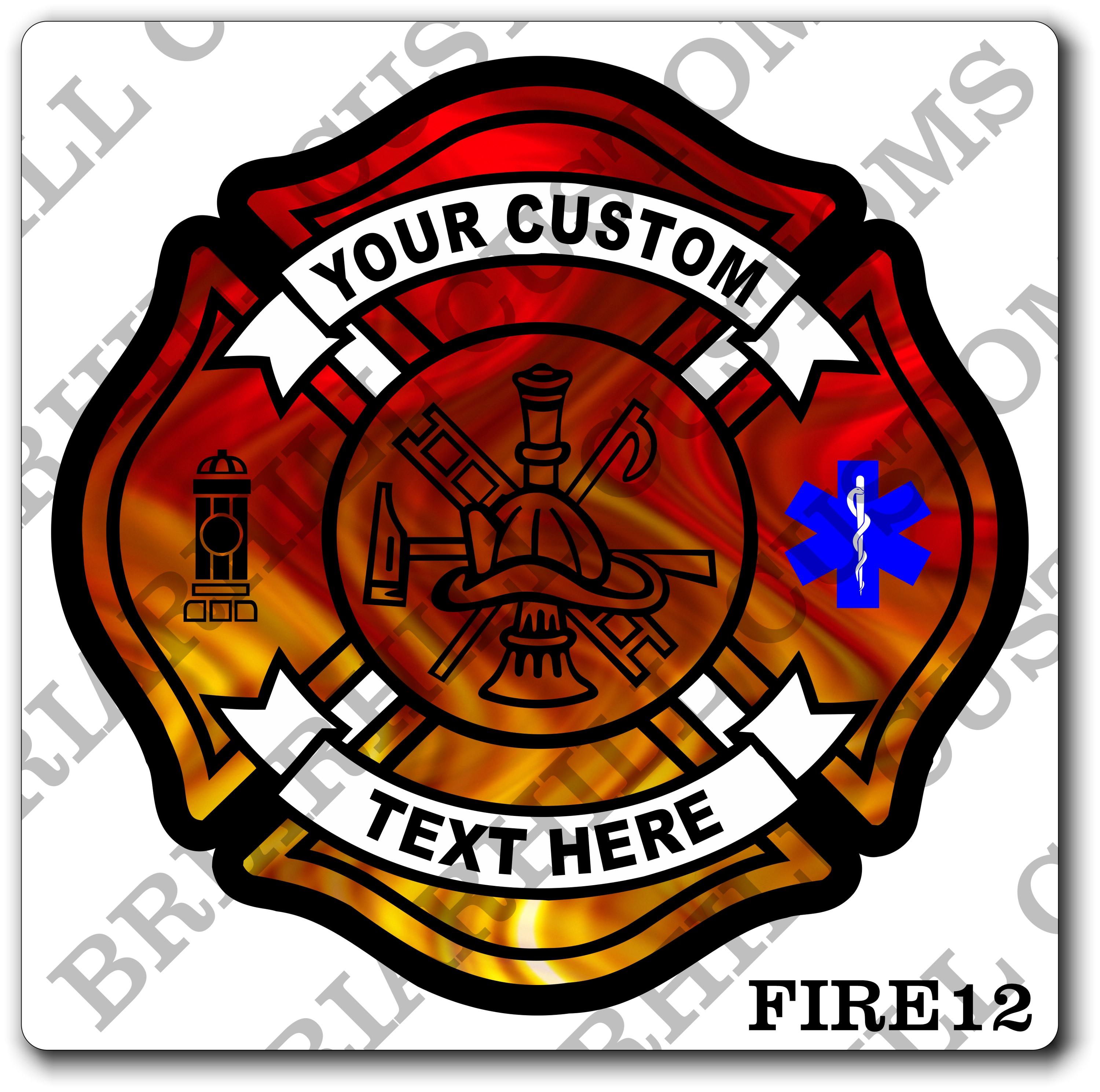 Custom Reflective Fire Department Flames Scramble Maltese Decal, Sticker (FireDecal12R)