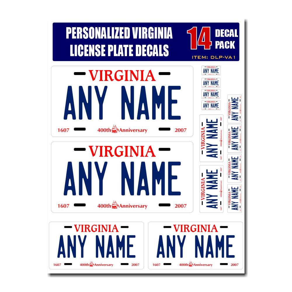 Personalized Virginia License Plate Decals - Stickers Version 1 ( Sheet of 14 Stickers )
