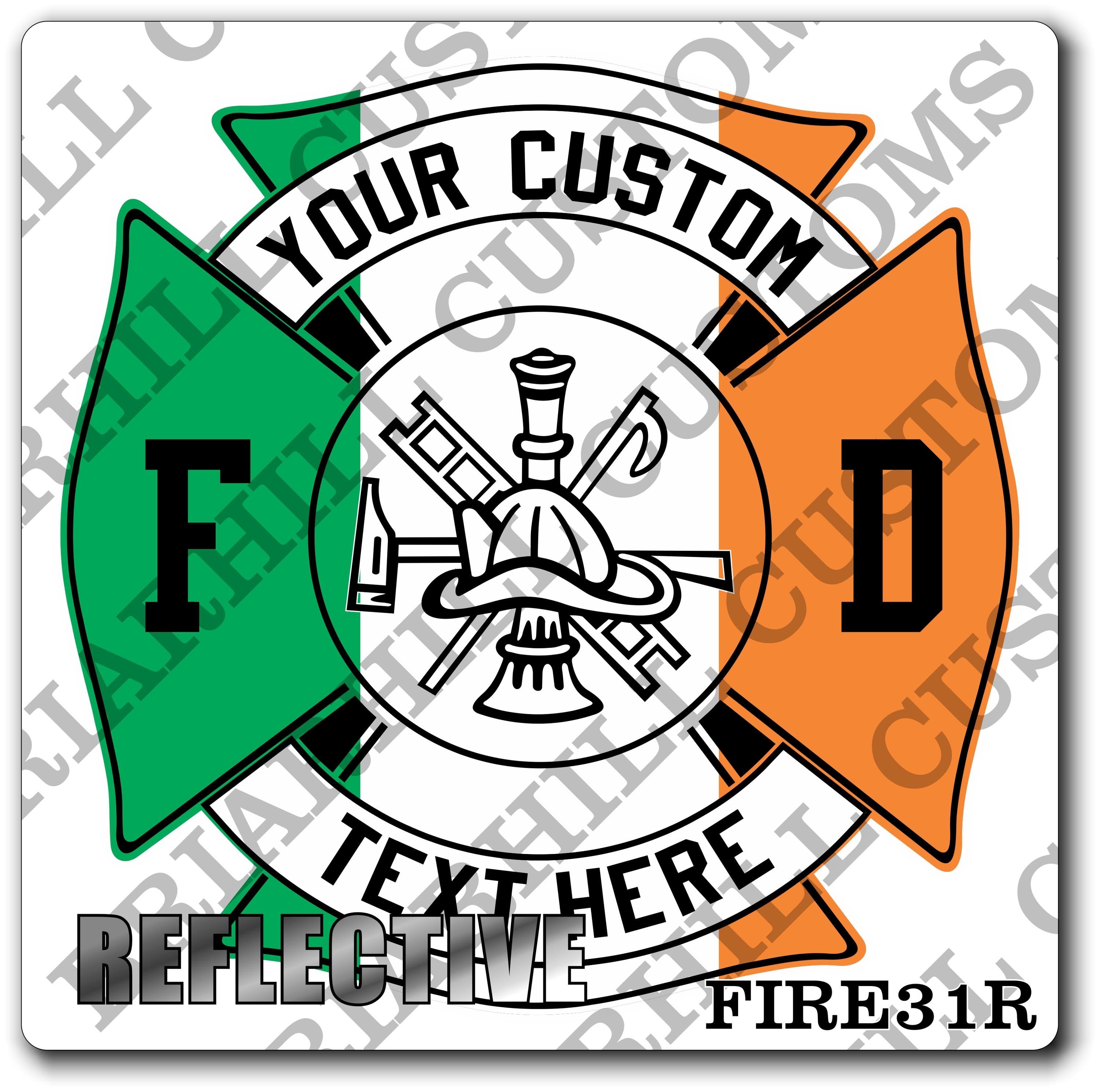 Custom Reflective Fire Department Irish Flag Maltese Decal, Sticker (FireDecal31R)
