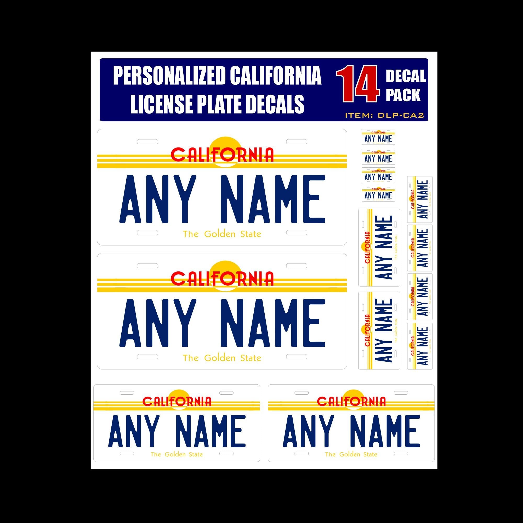 Personalized California License Plate Decals - Stickers Version 2 ( Sheet of 14 Stickers )