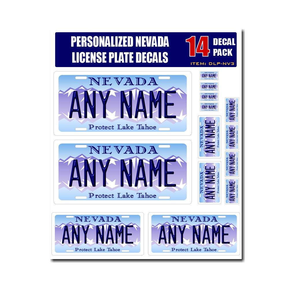 Personalized Nevada License Plate Decals - Stickers Version 3 ( Sheet of 14 Stickers )