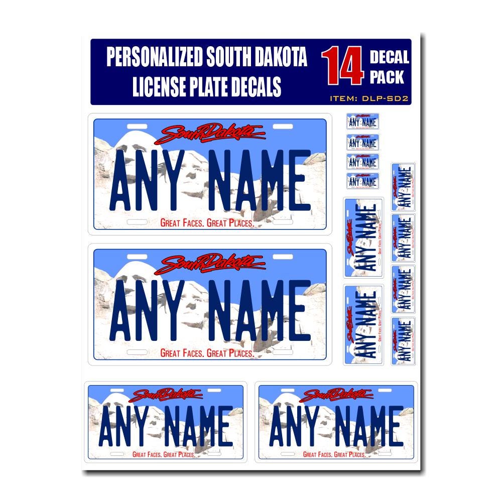 Personalized South Dakota License Plate Decals - Stickers Version 2 ( Sheet of 14 Stickers )