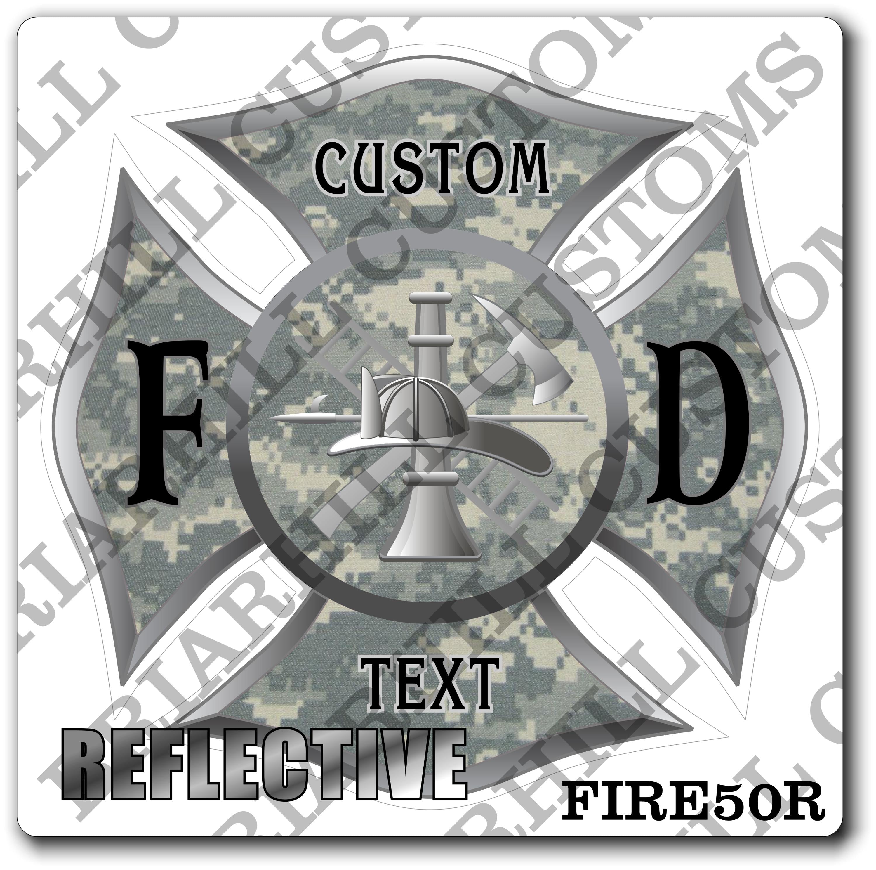 Custom Reflective Fire Department Digital Camo Maltese Decal, Sticker (FireDecal50R)