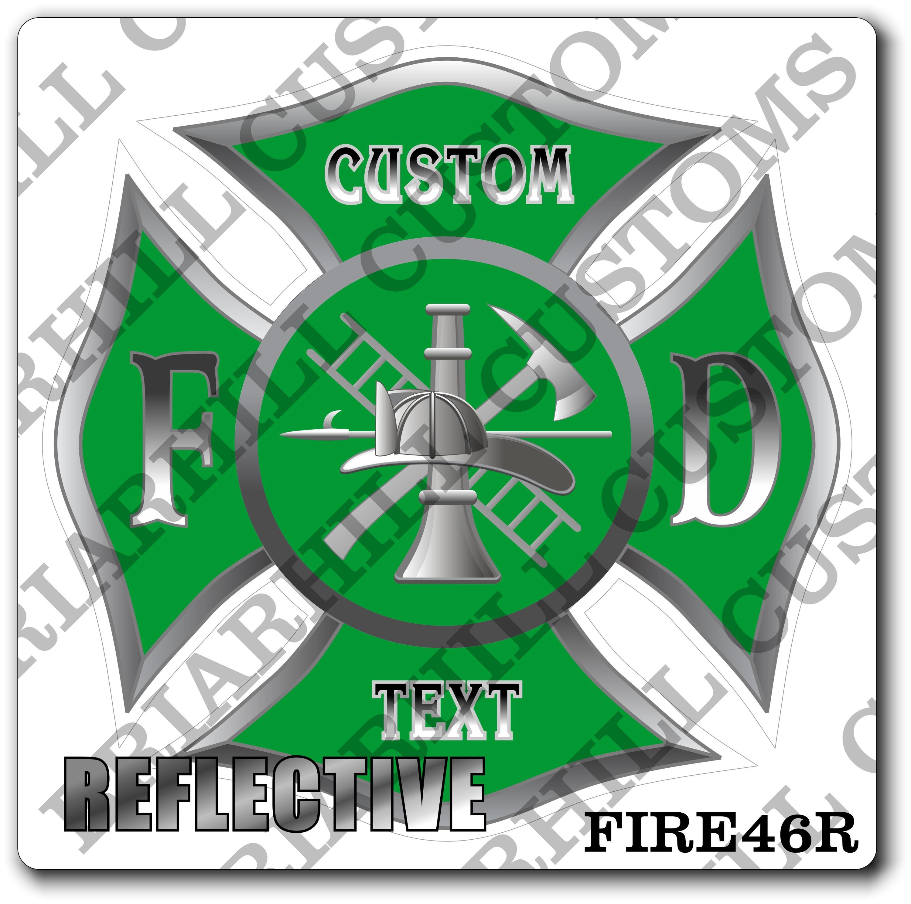 Custom Reflective Fire Department Green Maltese Decal, Sticker (FireDecal46R)