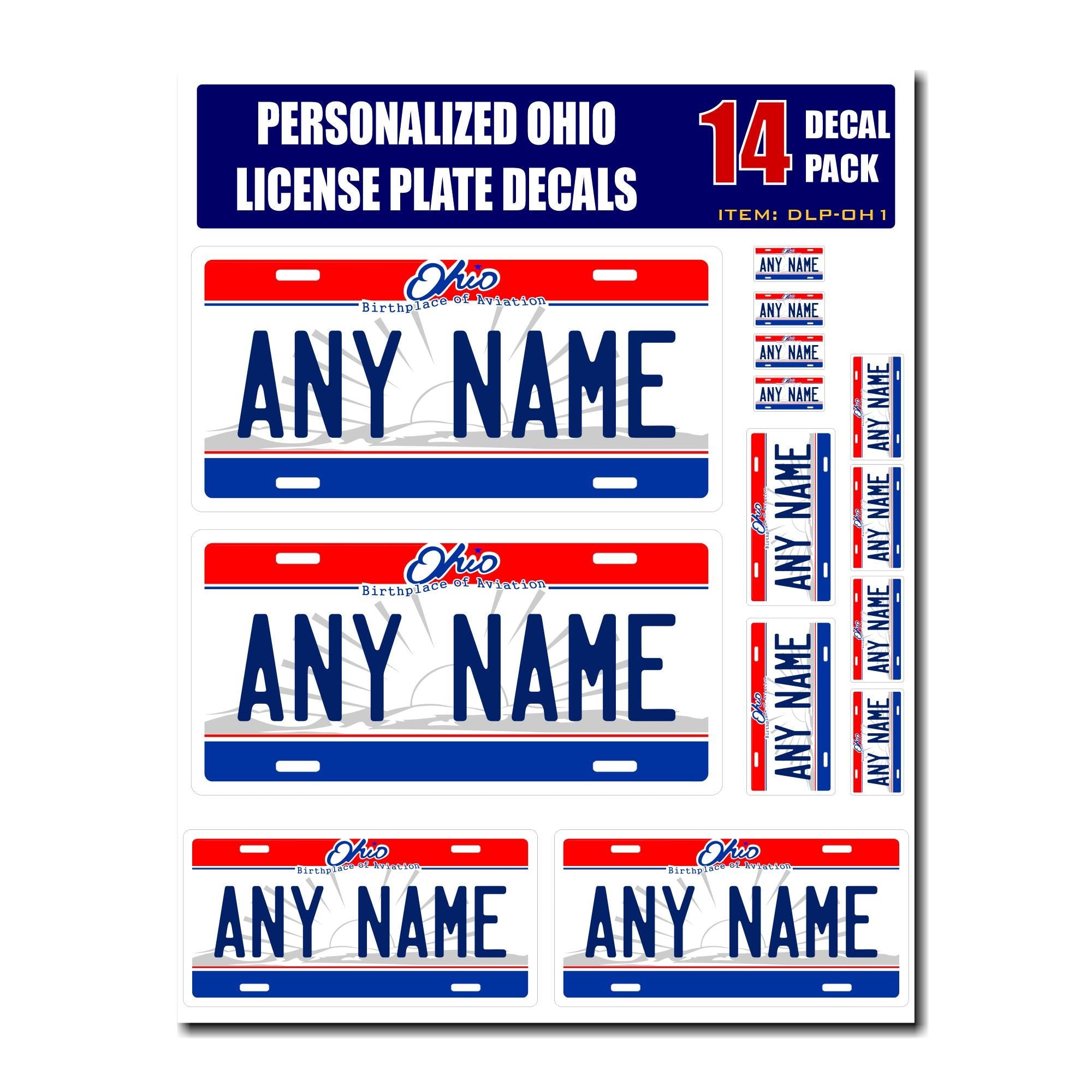 Personalized Ohio License Plate Decals - Stickers Version 1 ( Sheet of 14 Stickers )