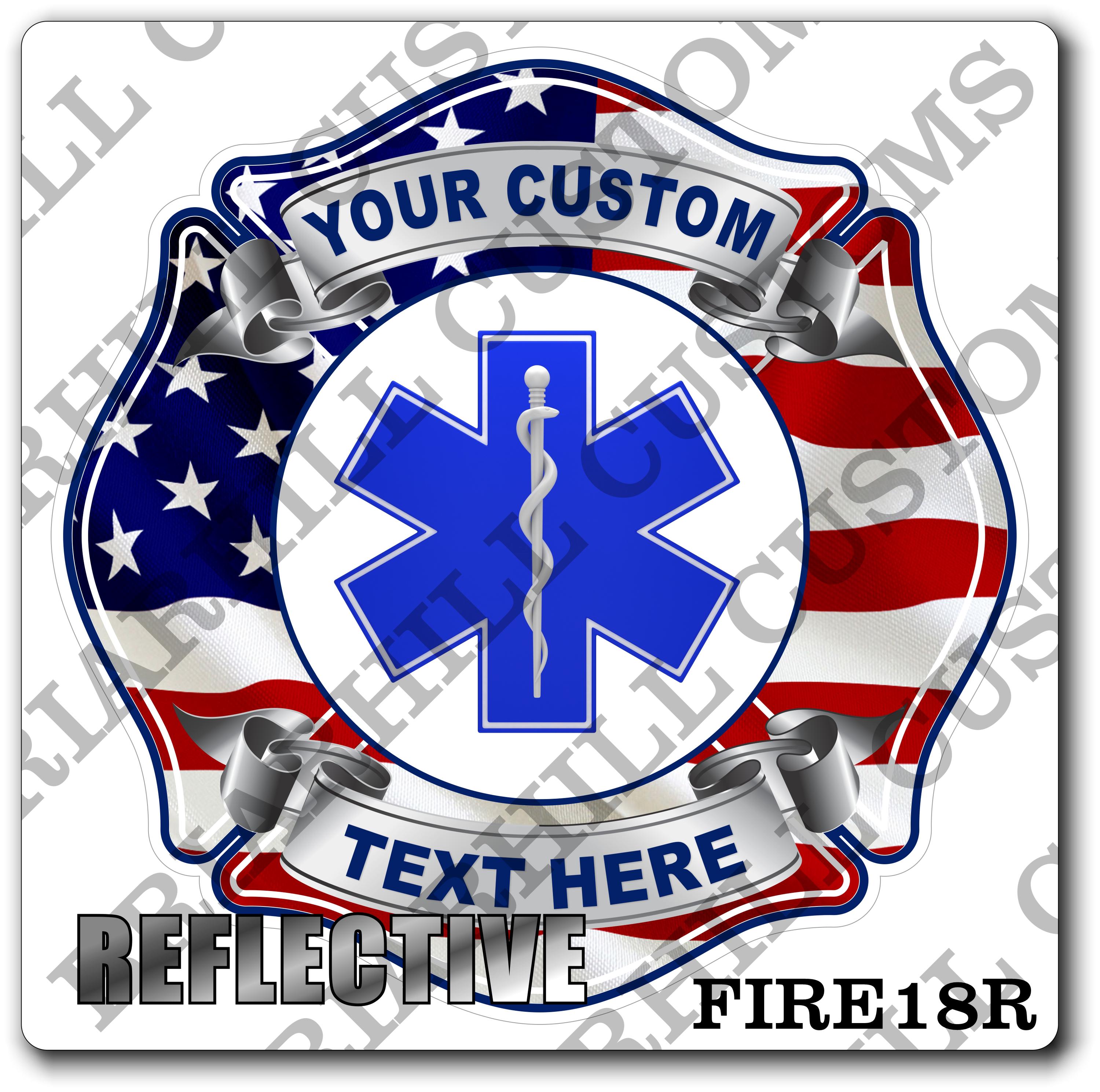 Custom Reflective Fire Department American Flag Star of Life Maltese Decal, Sticker (FireDecal18R)