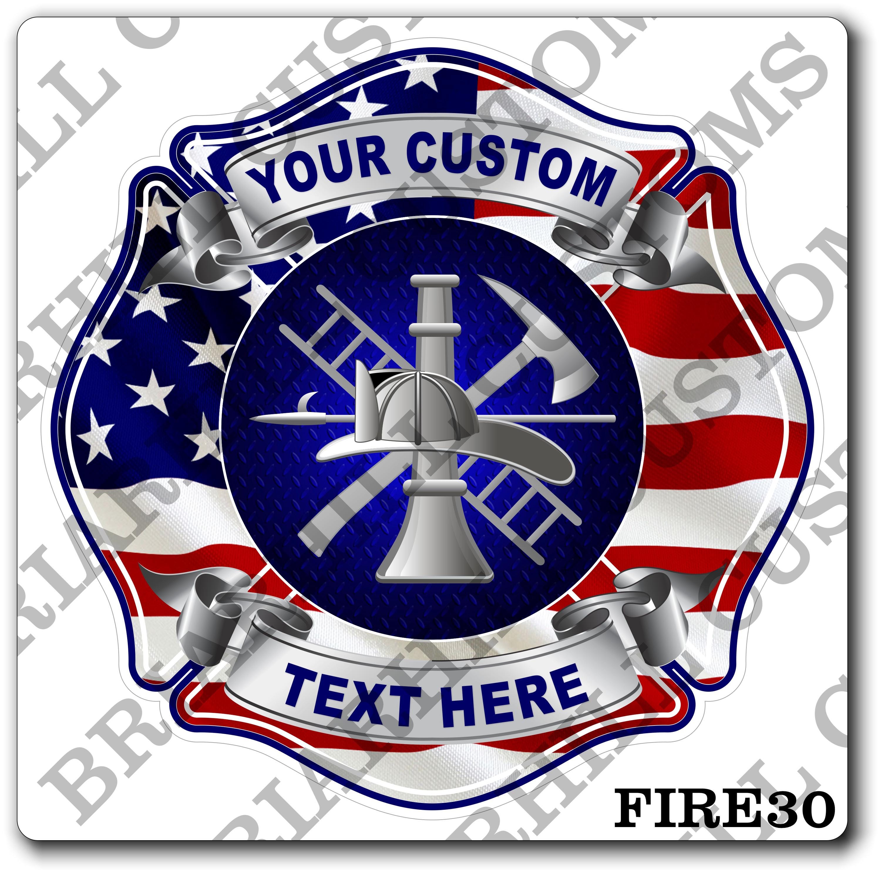 Custom Fire Department American Flag Maltese Decal, Sticker (FireDecal30)