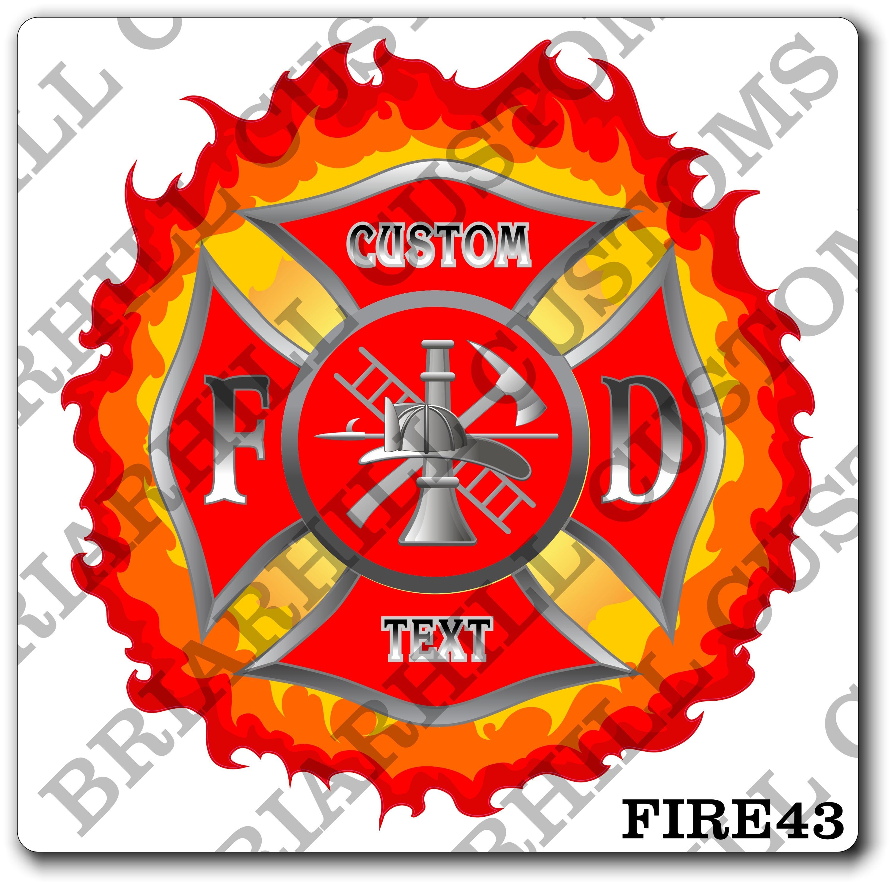 Custom Fire Department Red and Flames Maltese Decal, Sticker (FireDecal43)