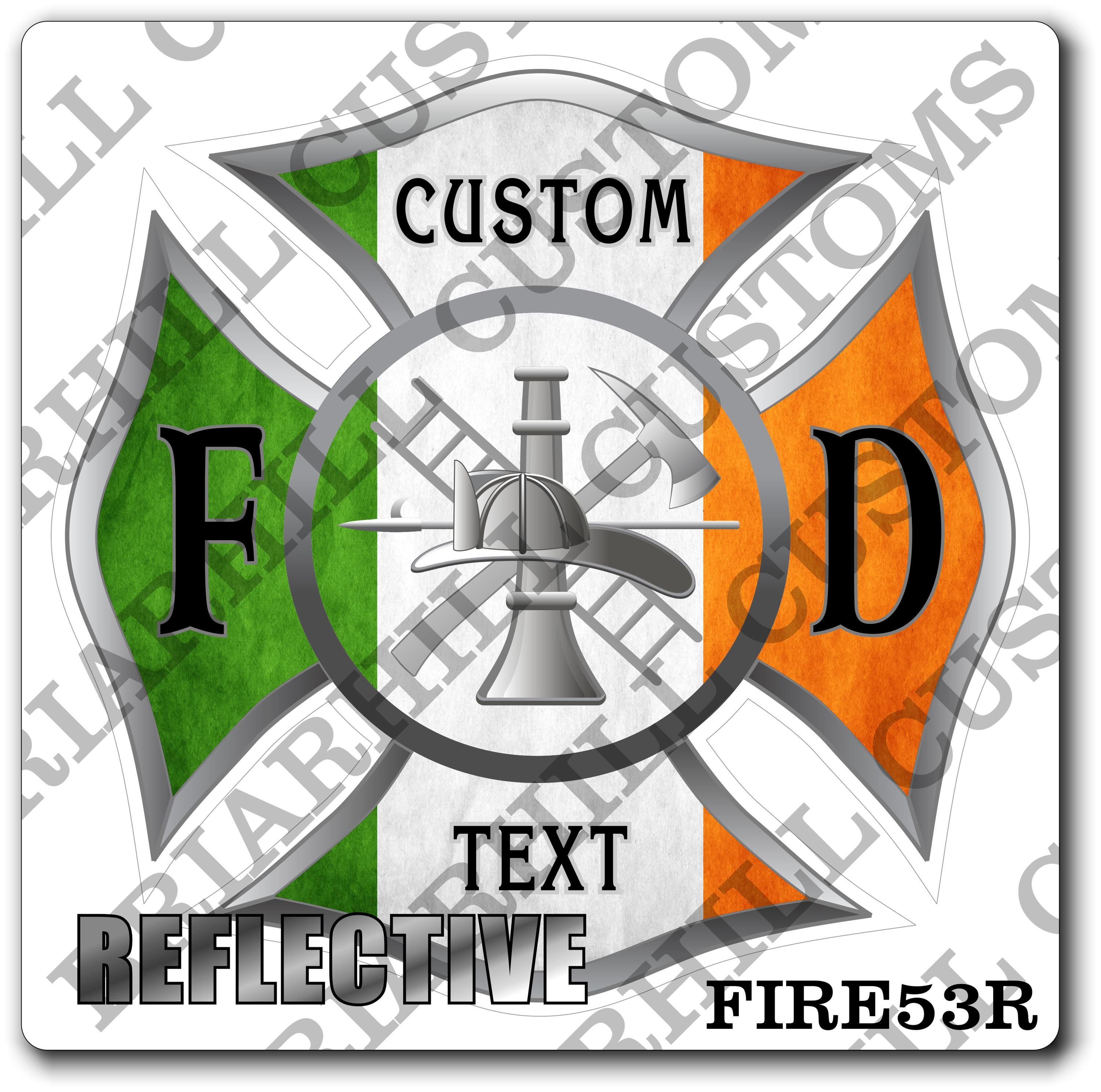 Custom Reflective Fire Department Irish Flag Maltese Decal, Sticker (FireDecal53R)