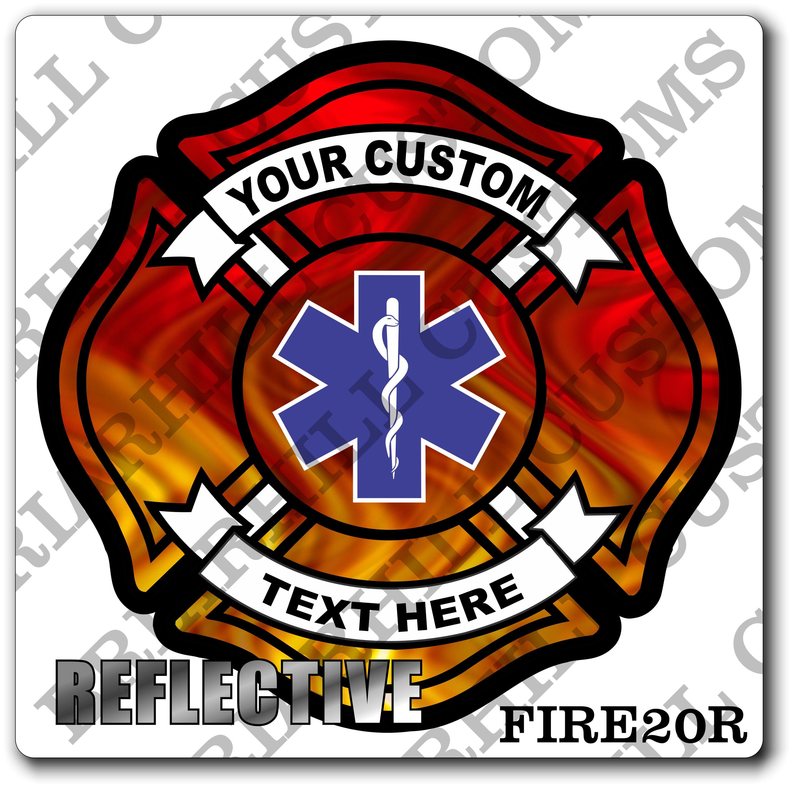 Custom Reflective Fire Department Flames Maltese Star of Life Decal, Sticker (FireDecal20R)