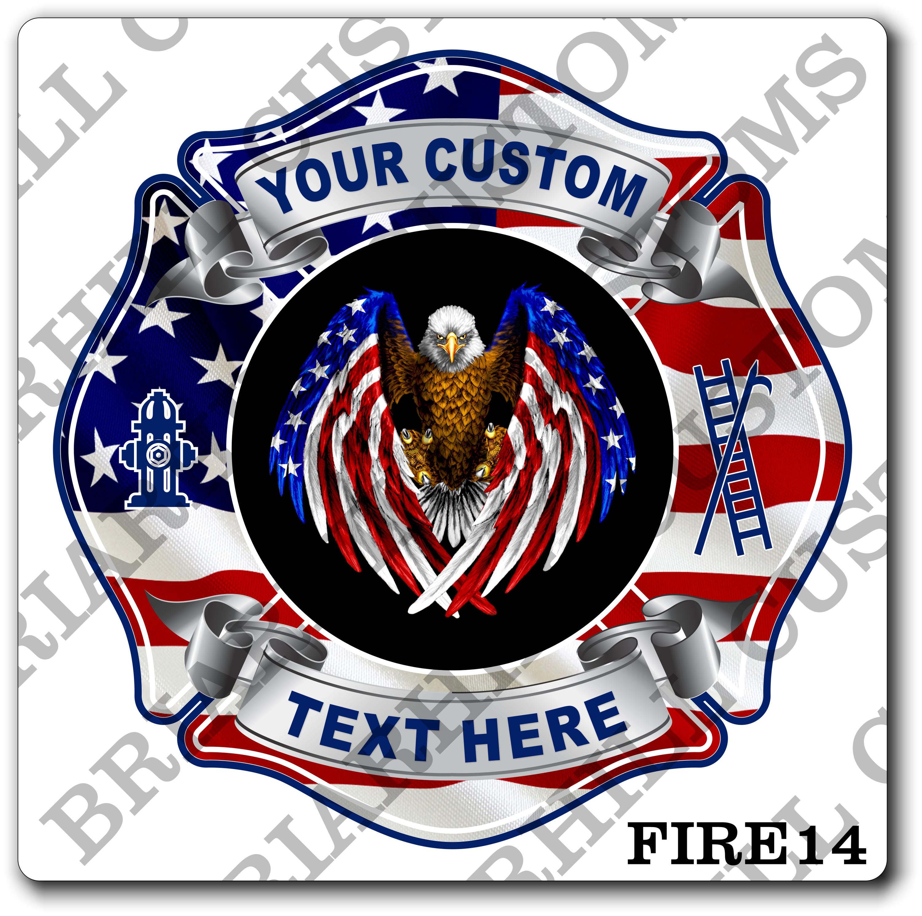 Custom Fire Department American Flag Eagle Maltese Decal, Sticker (FireDecal14)