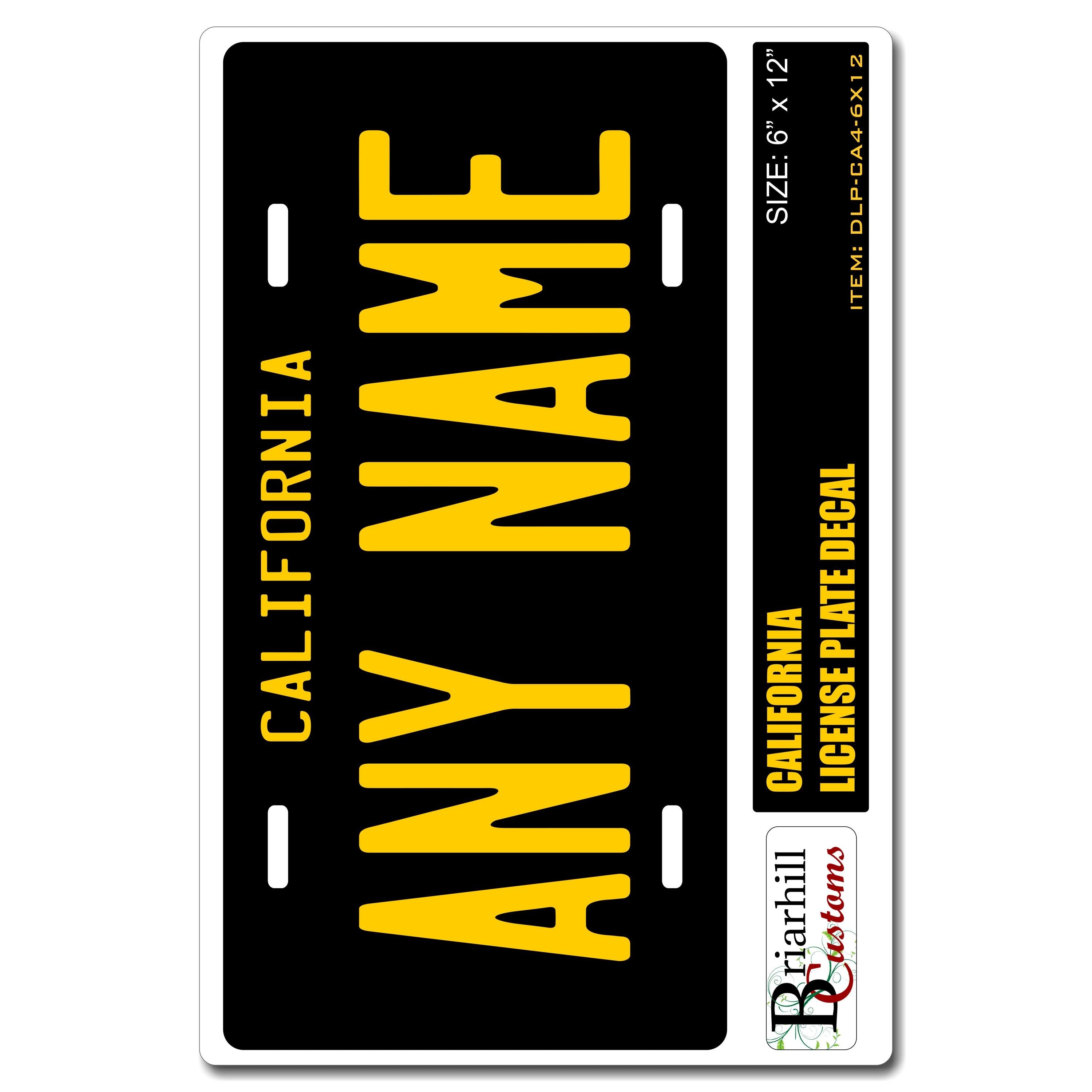 Personalized California License Plate Decals - Stickers Version 4 ( Sheet of One 6x12 Sticker )