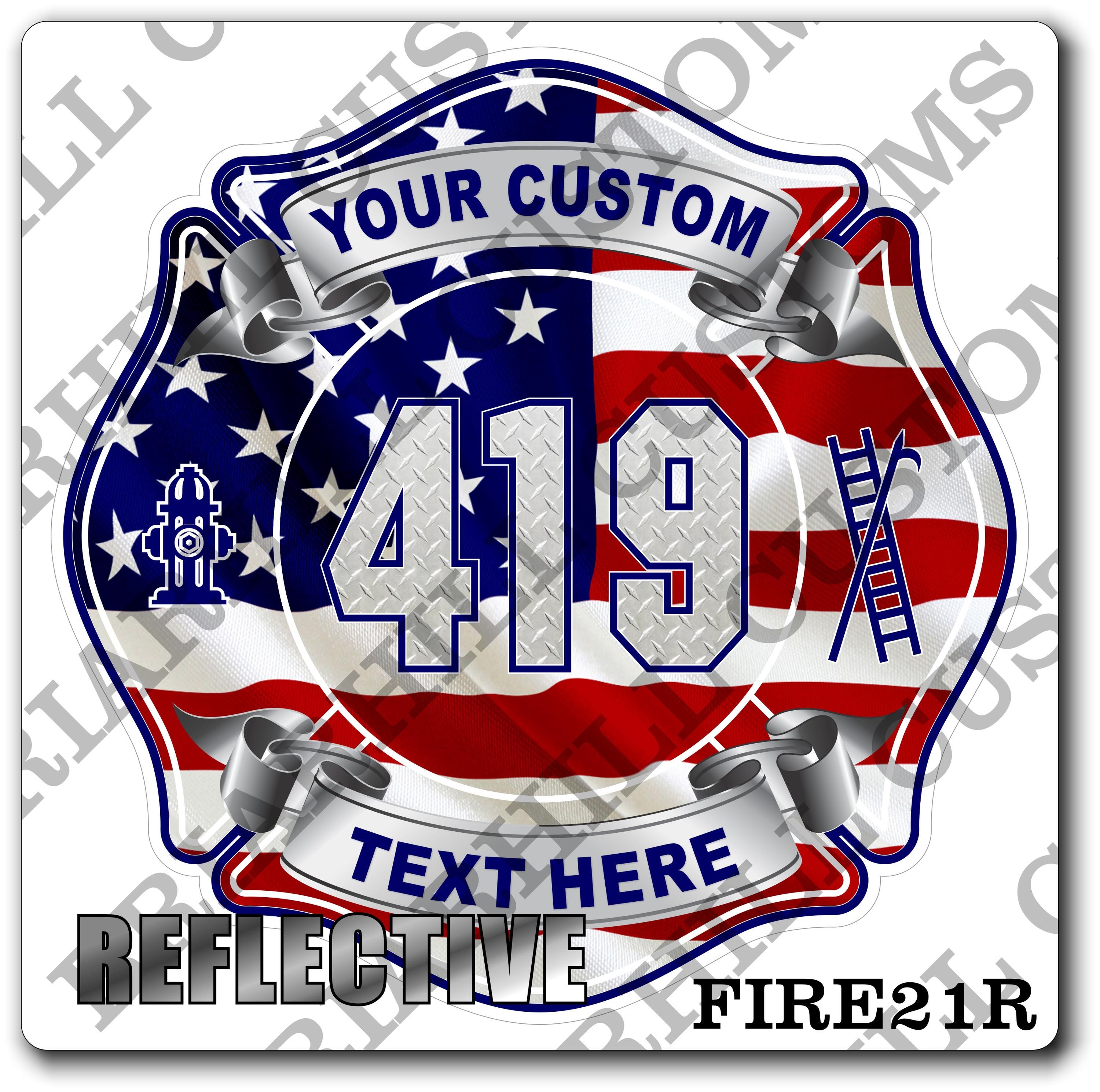 Custom Reflective Fire Department American Flag Diamond Plate Maltese Decal, Sticker (FireDecal21R)