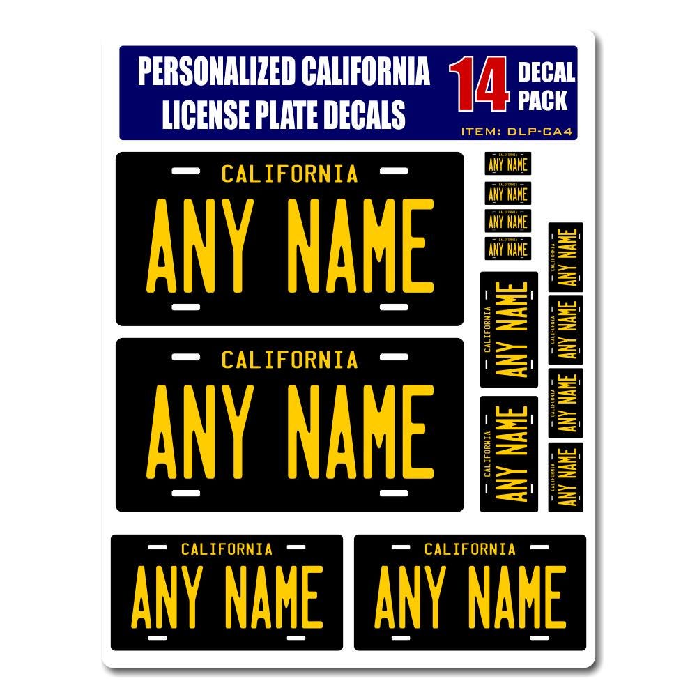 Personalized California License Plate Decals - Stickers Version 4 ( Sheet of 14 Stickers )