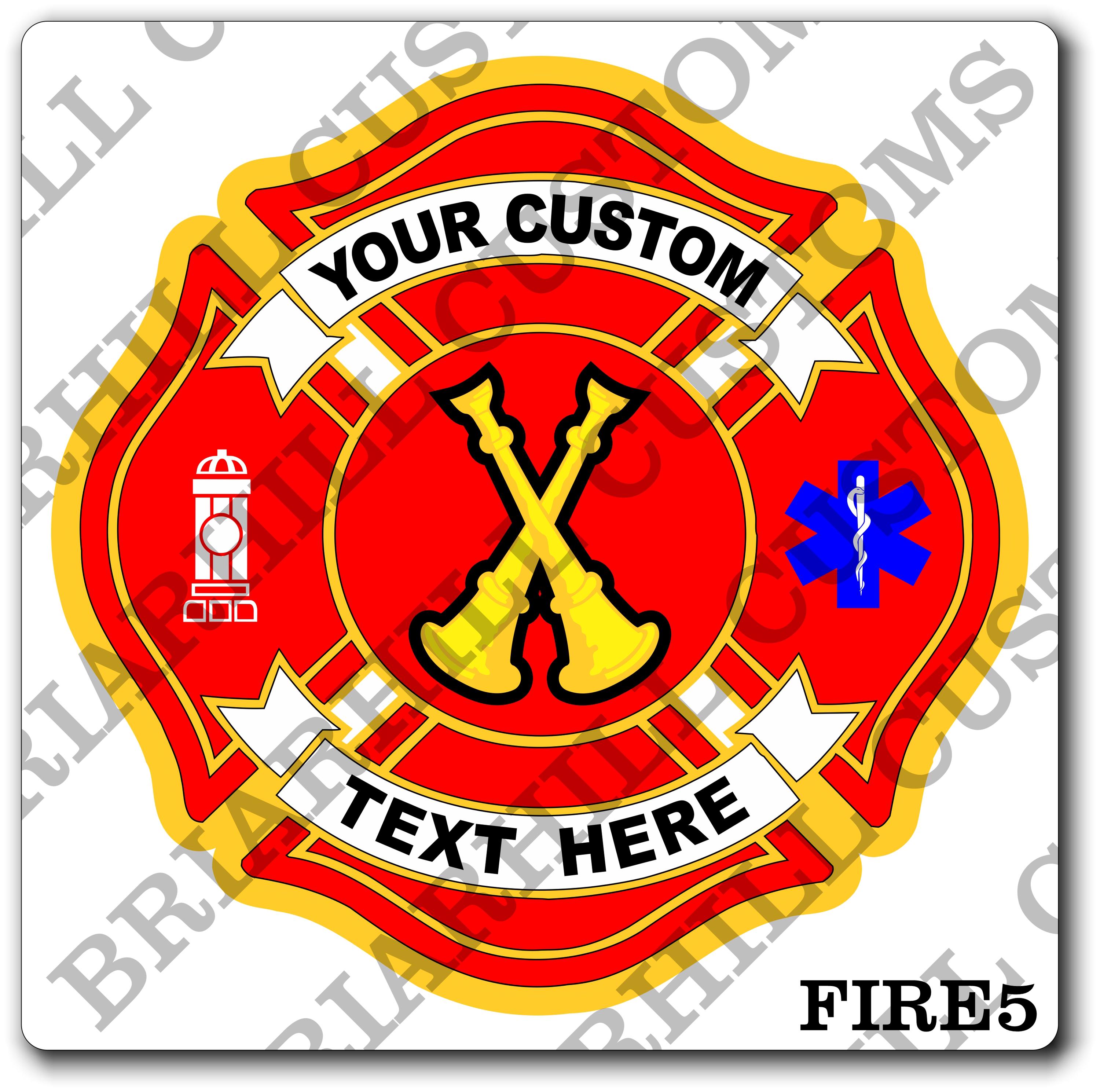 Custom Reflective Fire Department 2 Bugle / Trumpet Maltese Decal, Sticker (FireDecal5R)