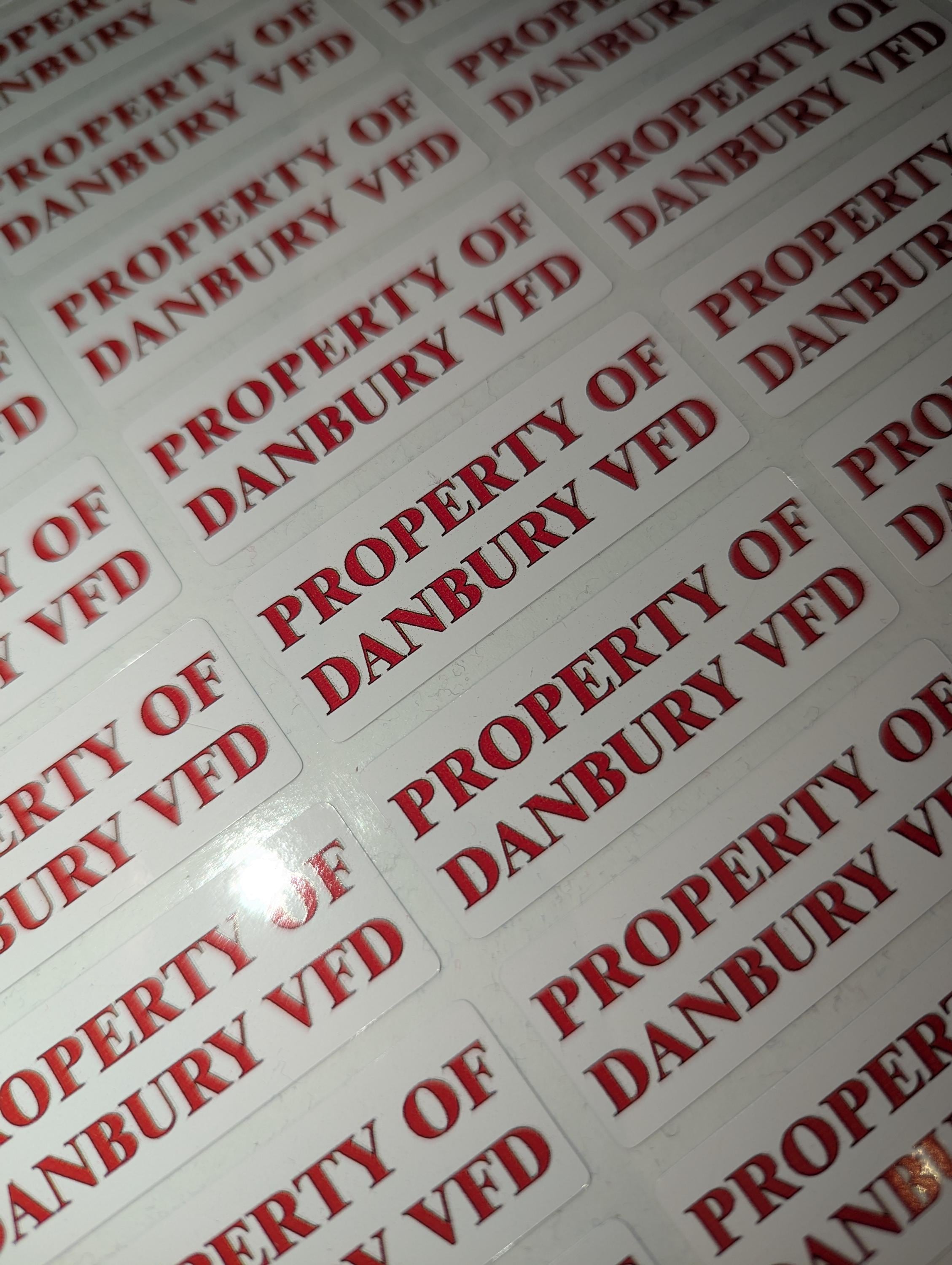Personalized "Property Of" Decals / Stickers - Sheet of 40  (DECAL PO)