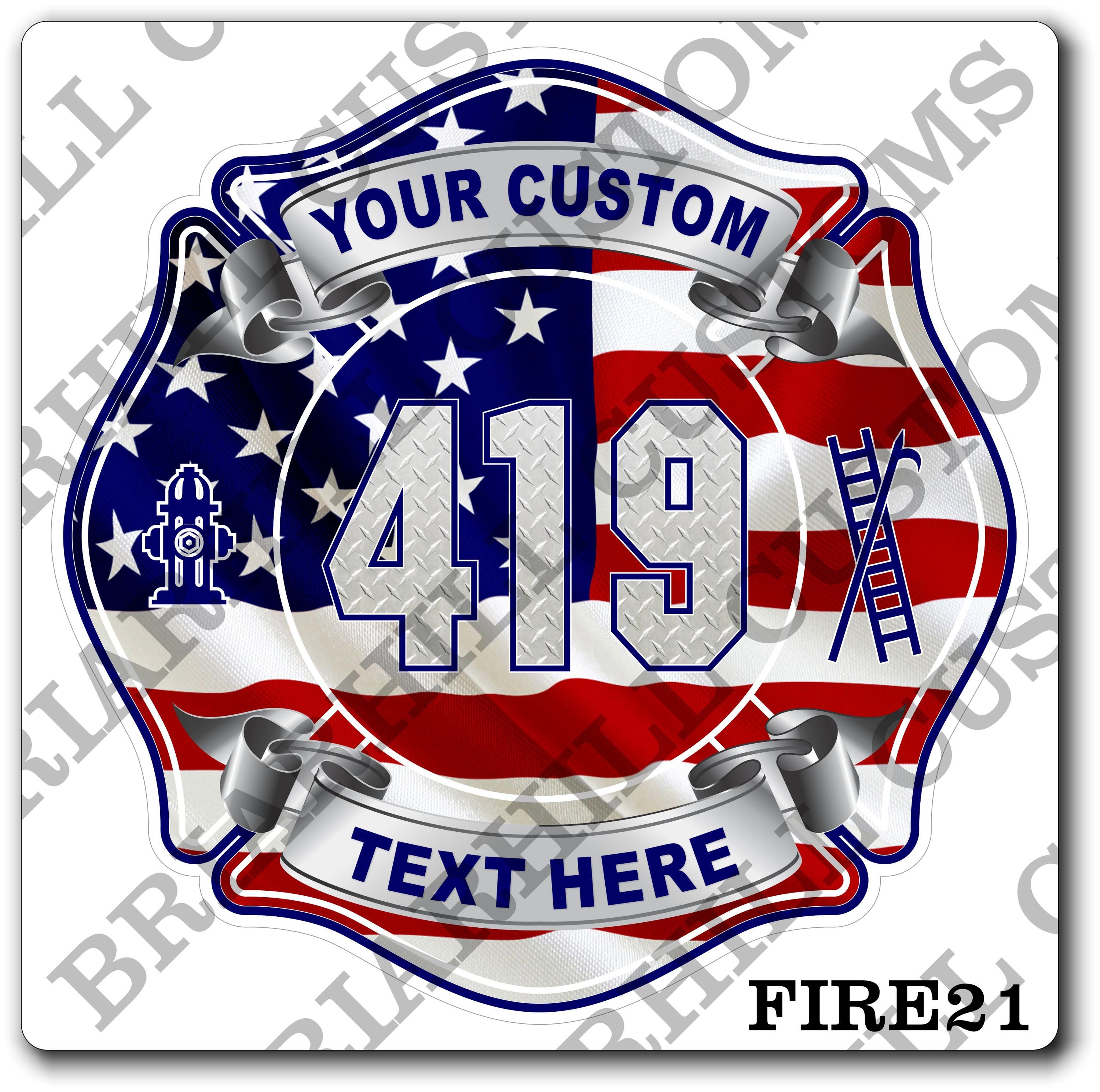 Custom Fire Department American Flag Diamond Plate Maltese Decal, Sticker (FireDecal21)