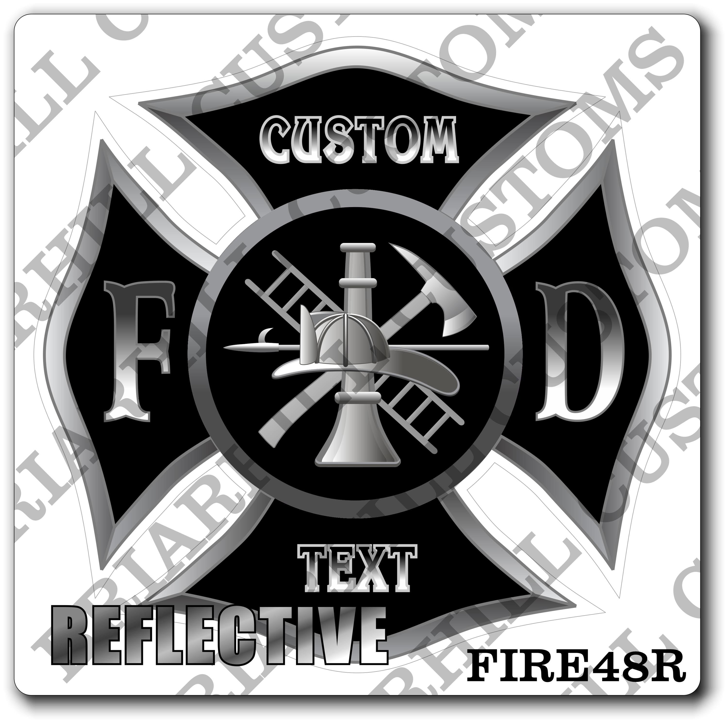 Custom Reflective Fire Department Black Maltese Decal, Sticker (FireDecal48R)