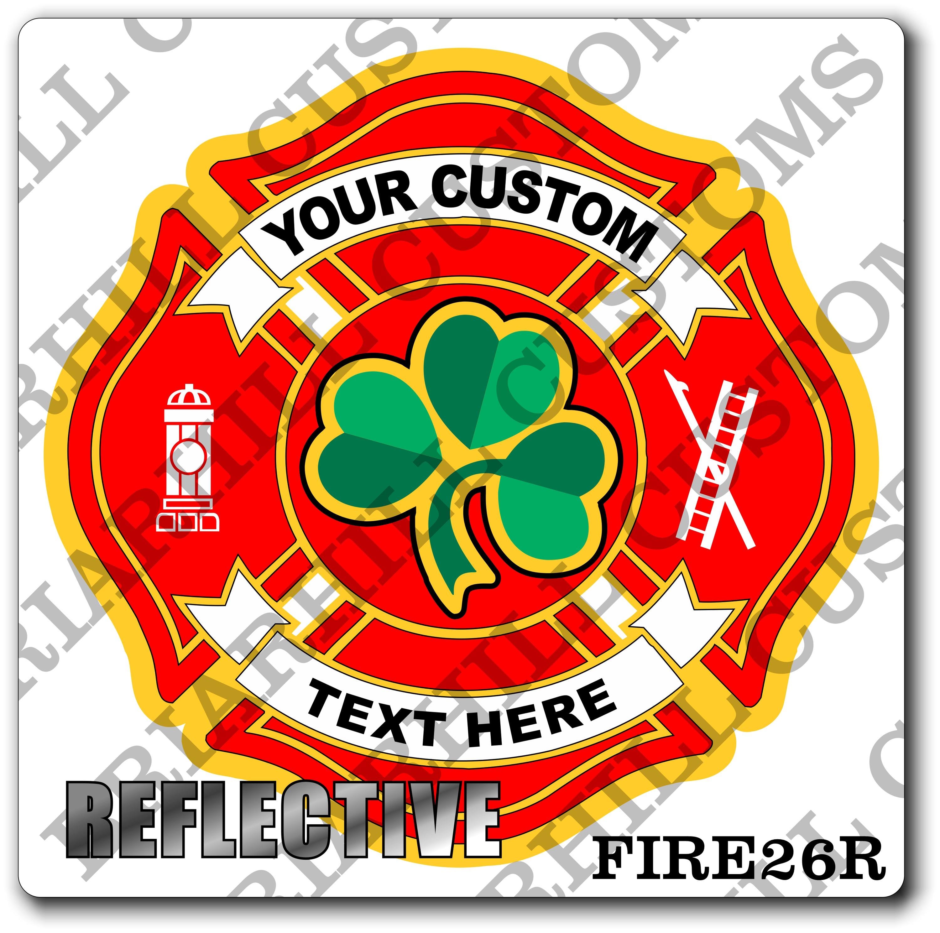 Custom Reflective Fire Department Green Three Leaf Clover Maltese Decal, Sticker (FireDecal26R)