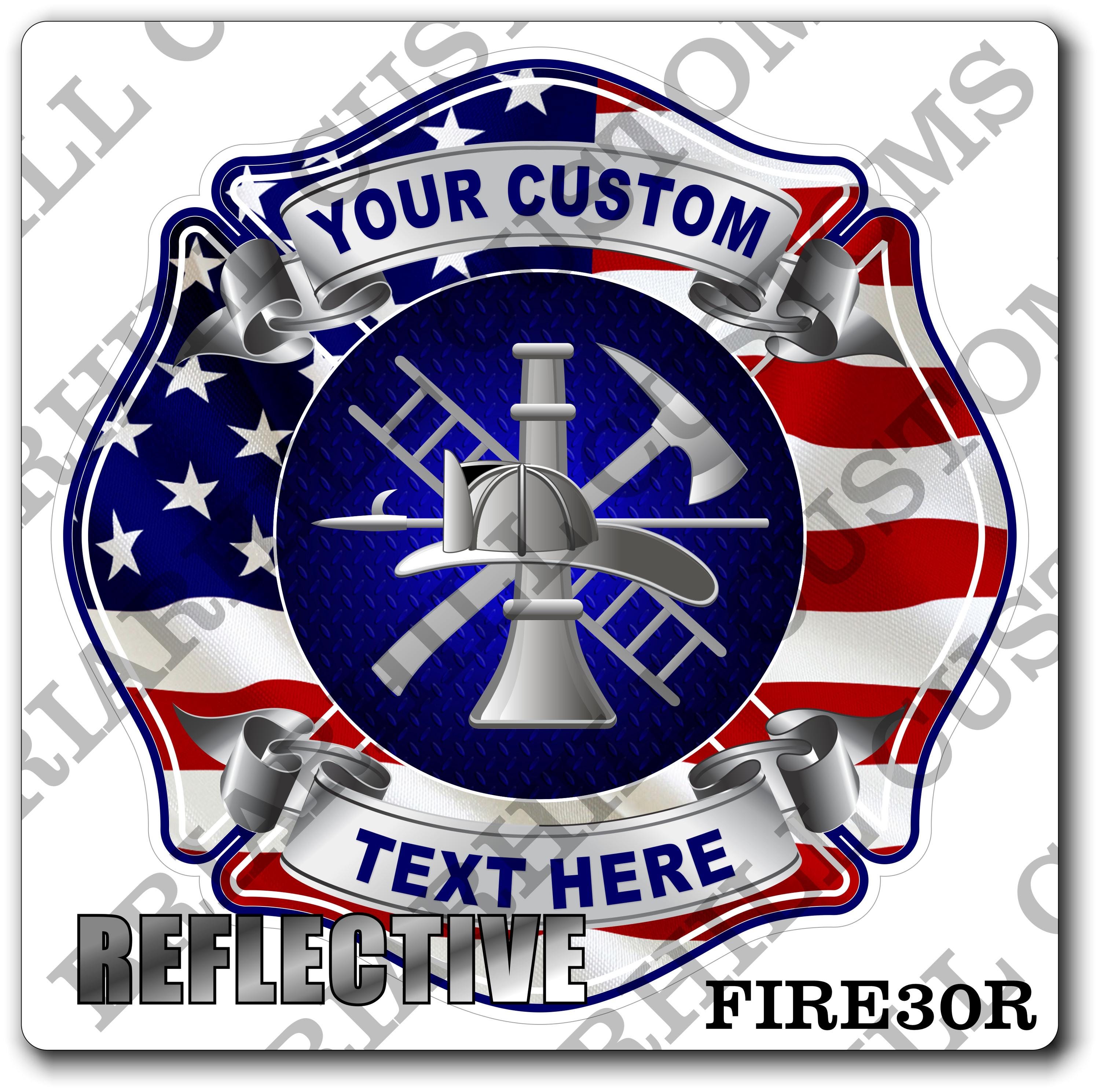 Custom Reflective Fire Department American Flag Maltese Decal, Sticker (FireDecal30R)