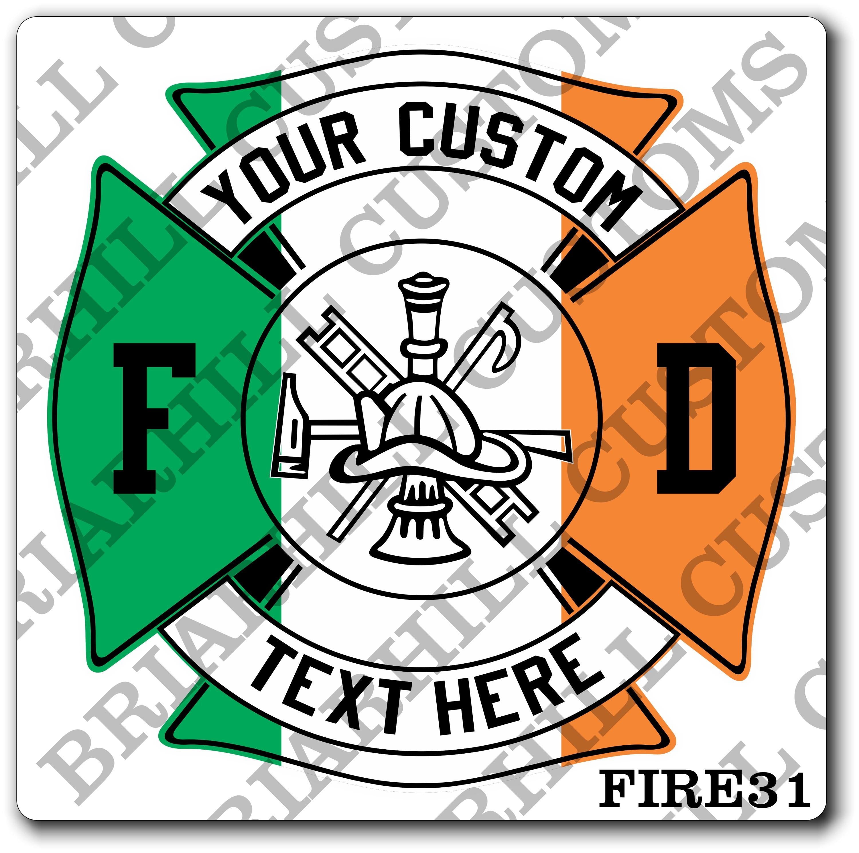 Custom Fire Department Irish Flag Maltese Decal, Sticker (FireDecal31)