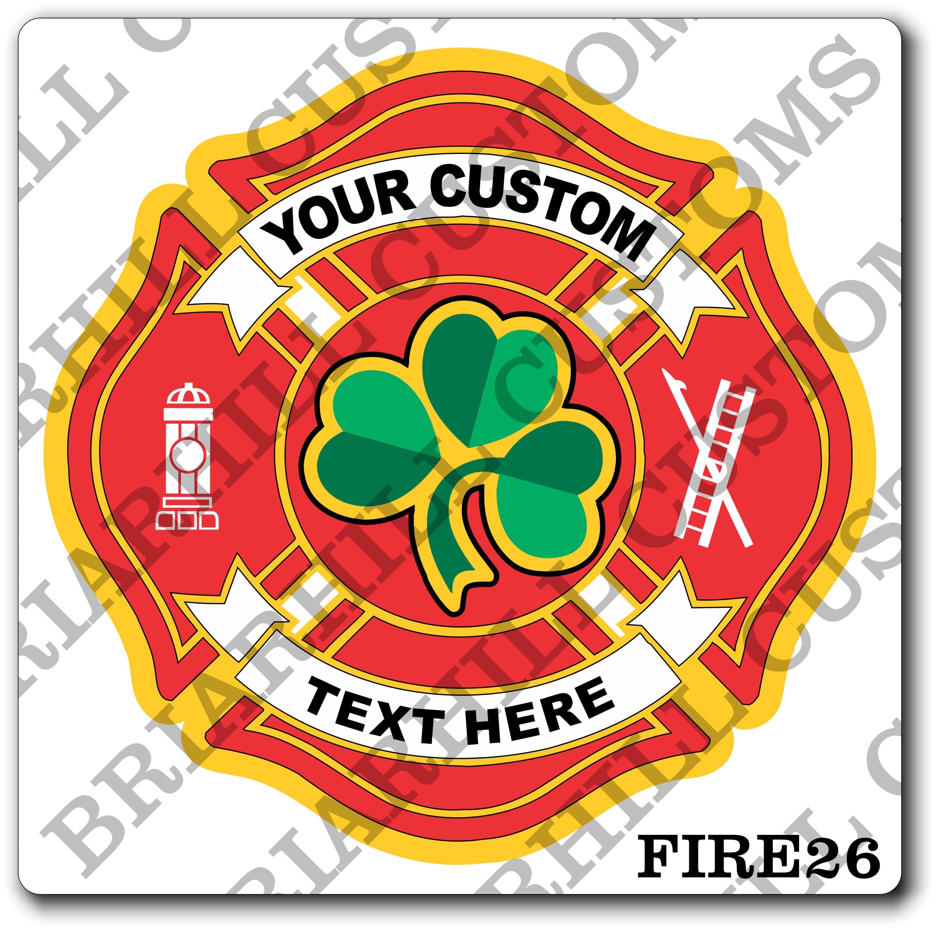 Custom Reflective Fire Department Green Three Leaf Clover Maltese Decal, Sticker (FireDecal26R)