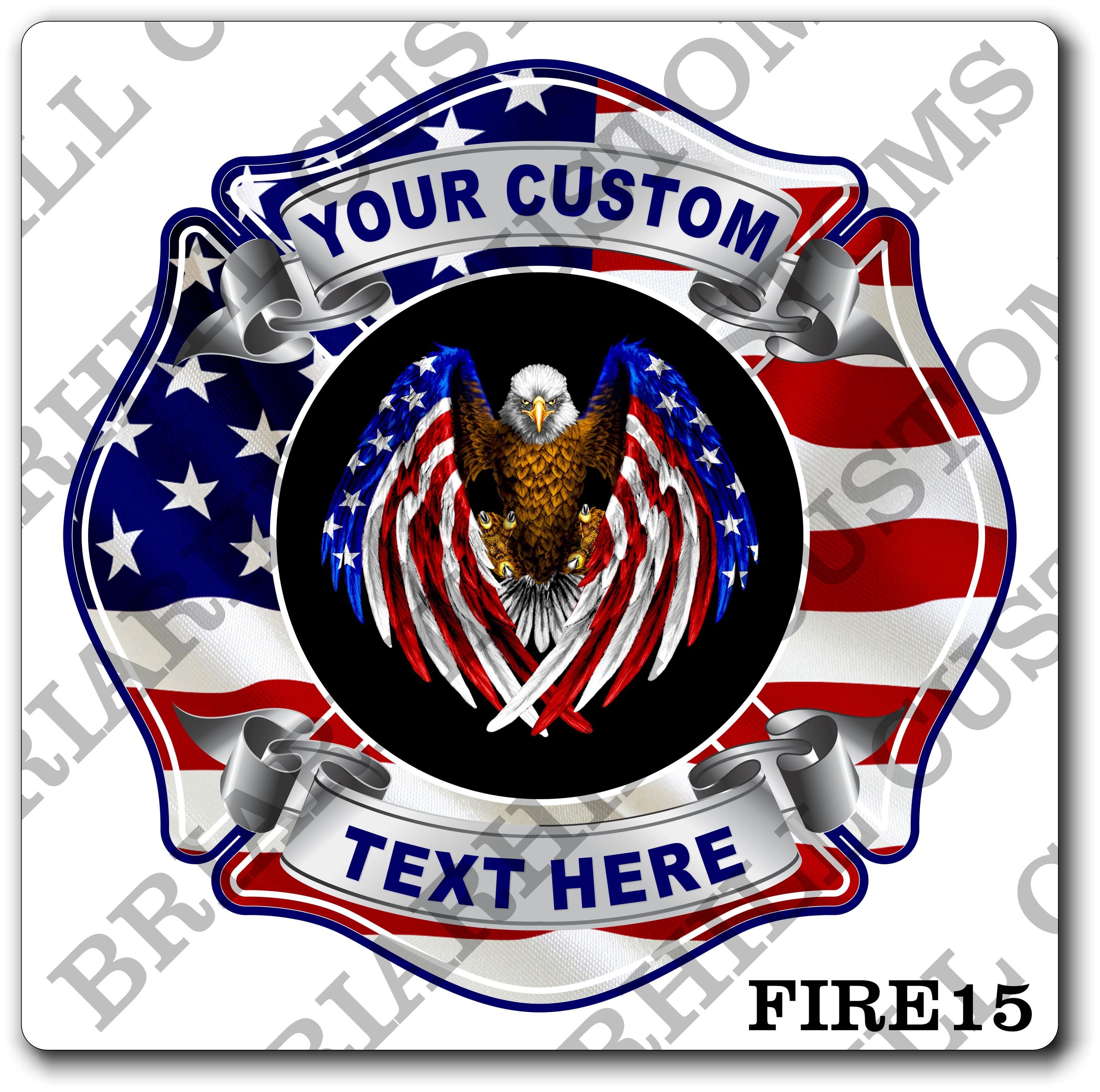 Custom Fire Department American Flag Eagle Maltese Decal, Sticker (FireDecal15)