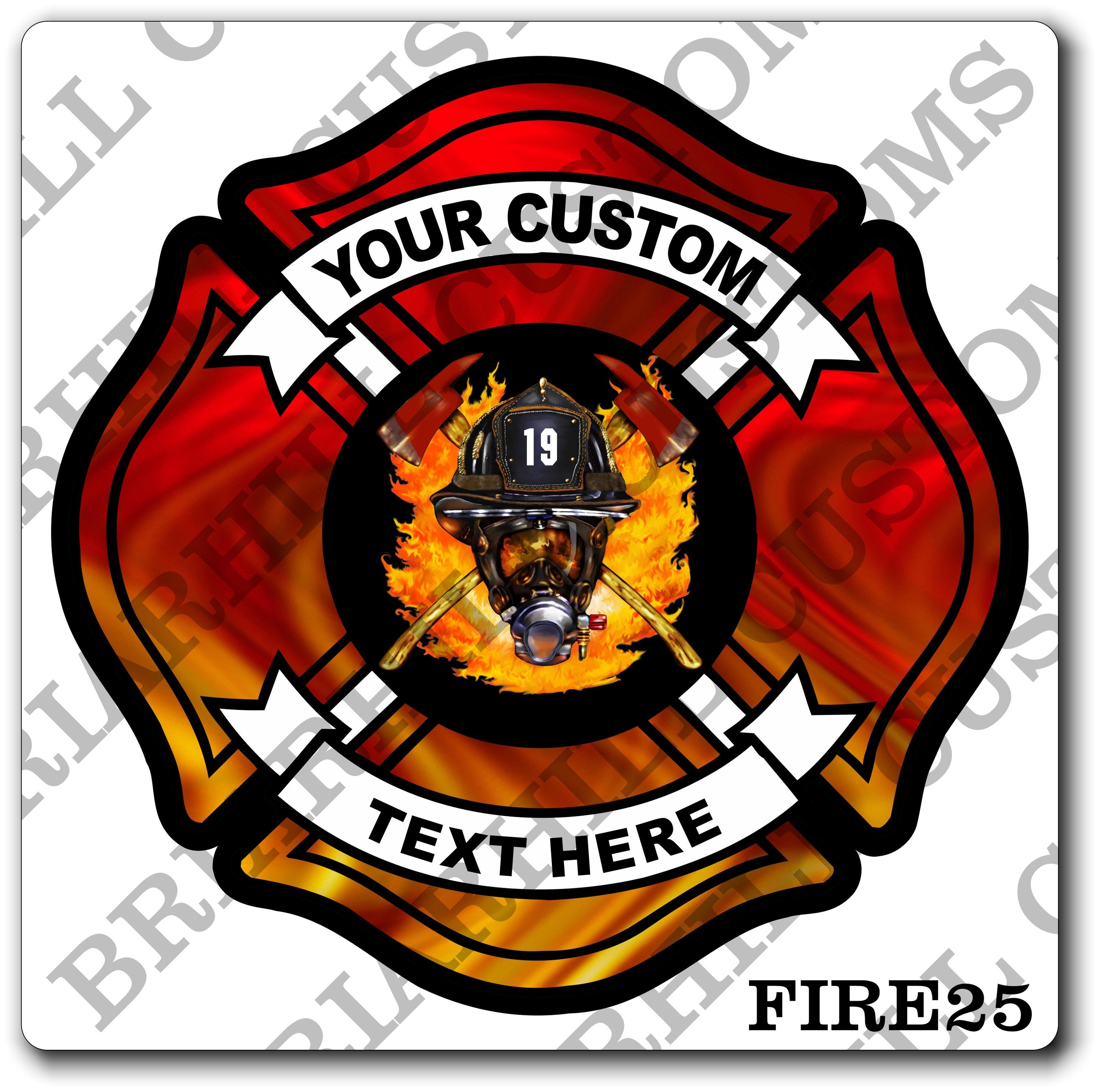 Custom Fire Department Flames Helmet & Axes Maltese Decal, Sticker (FireDecal25)