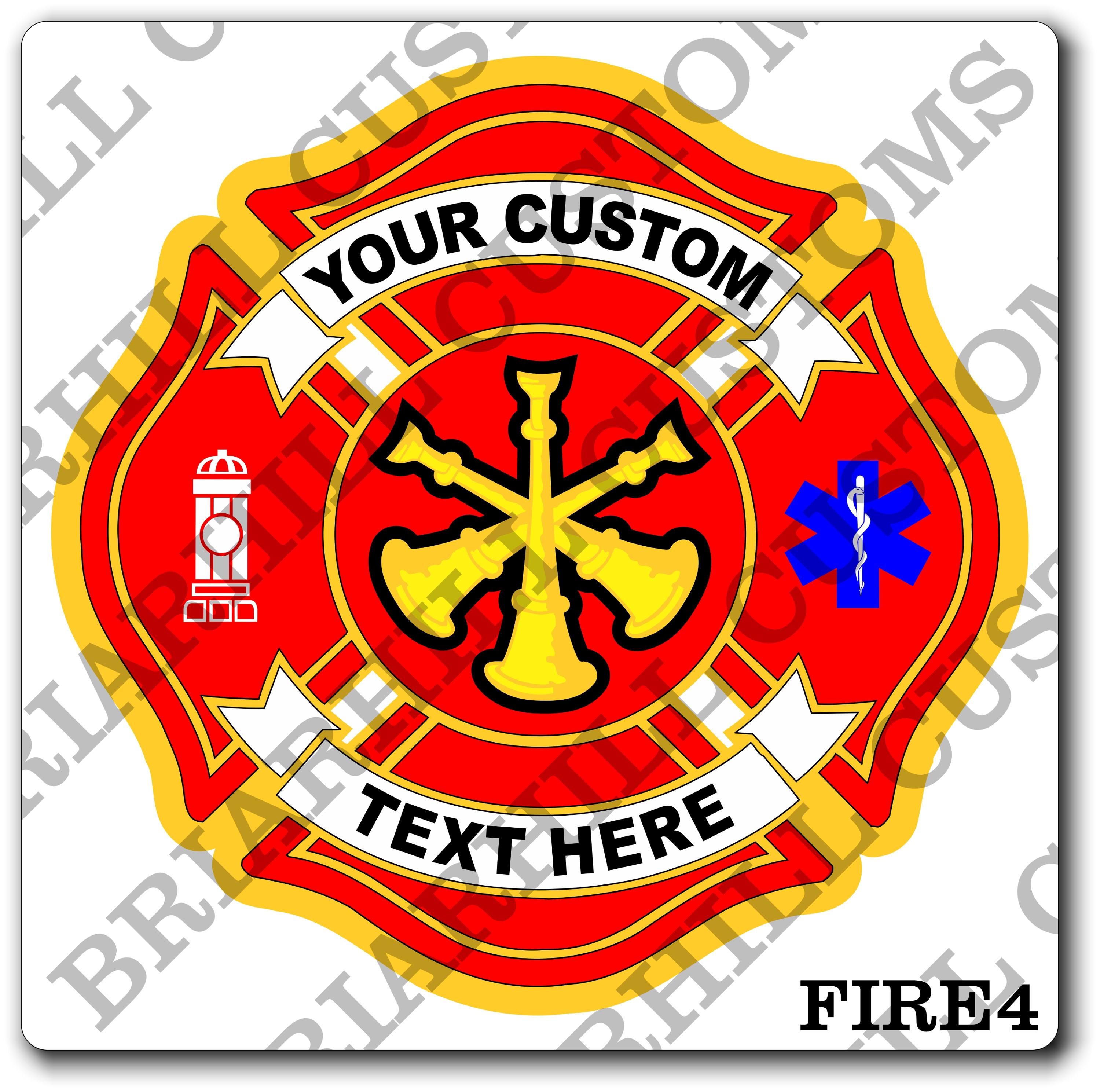 Custom Reflective Fire Department 3 Bugle / Trumpet Maltese Decal, Sticker (FireDecal4R)