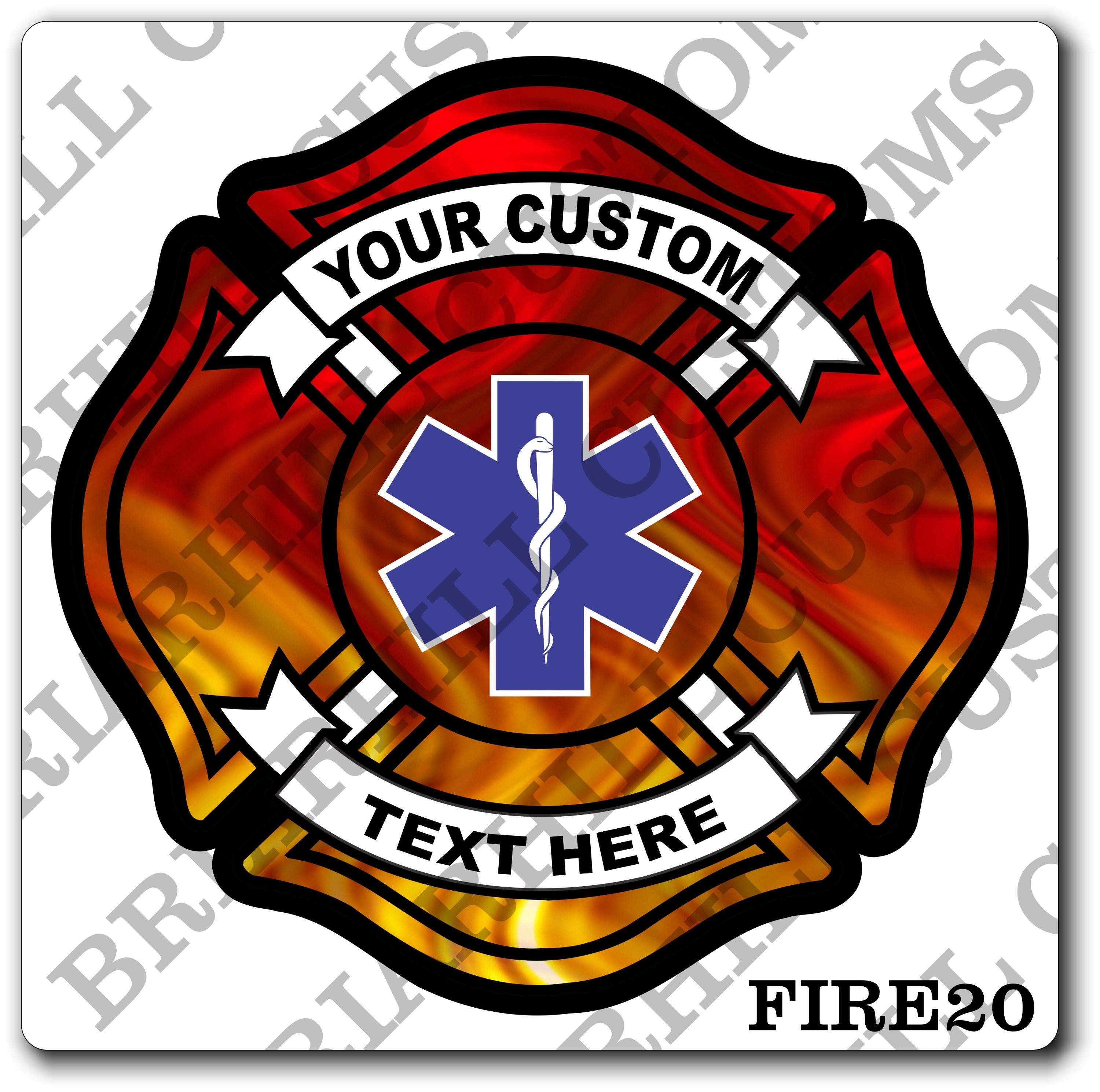 Custom Fire Department Flames Maltese Star of Life Decal, Sticker (FireDecal20)