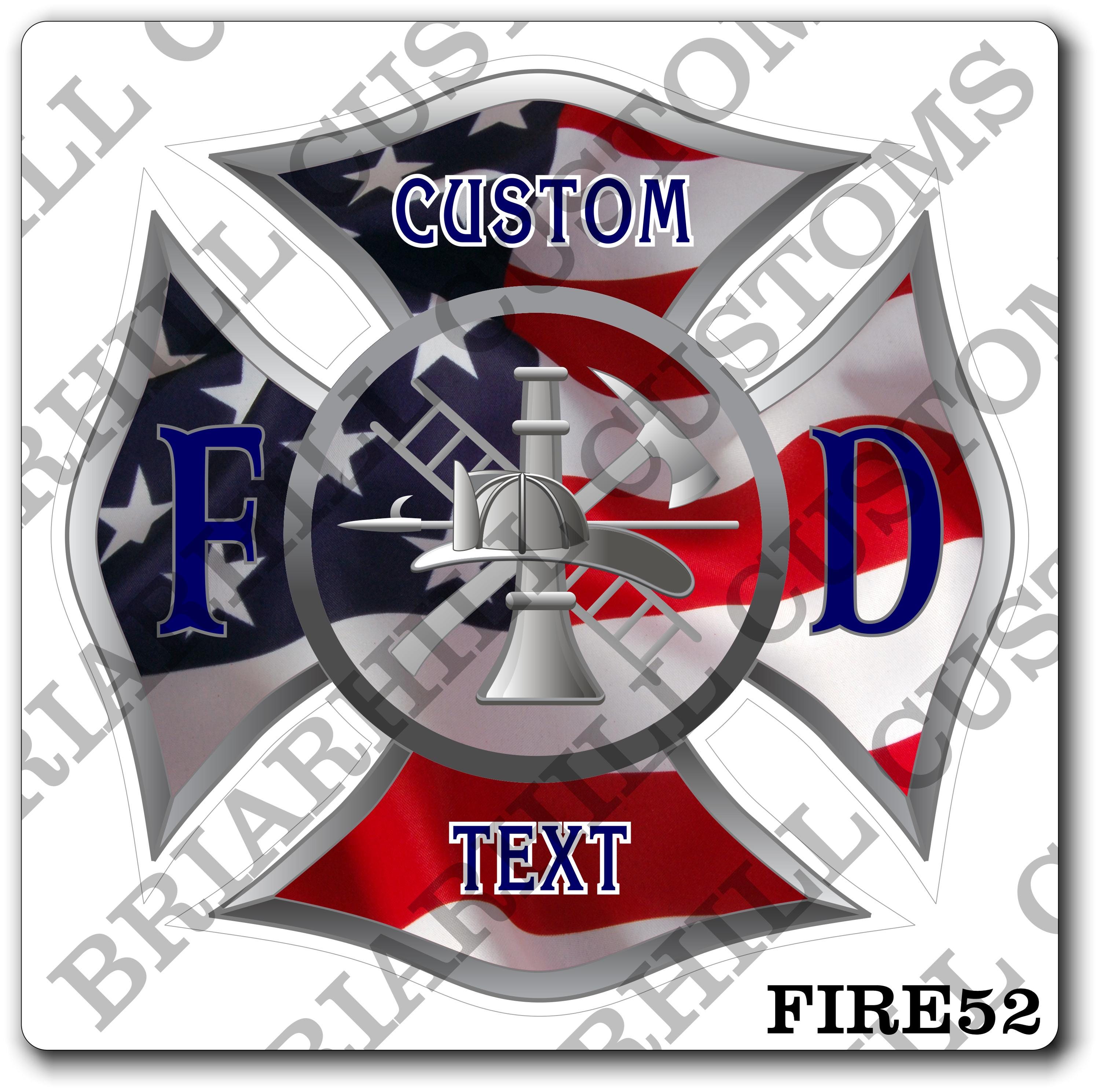 Custom Reflective Fire Department American Flag Maltese Decal, Sticker (FireDecal52R)