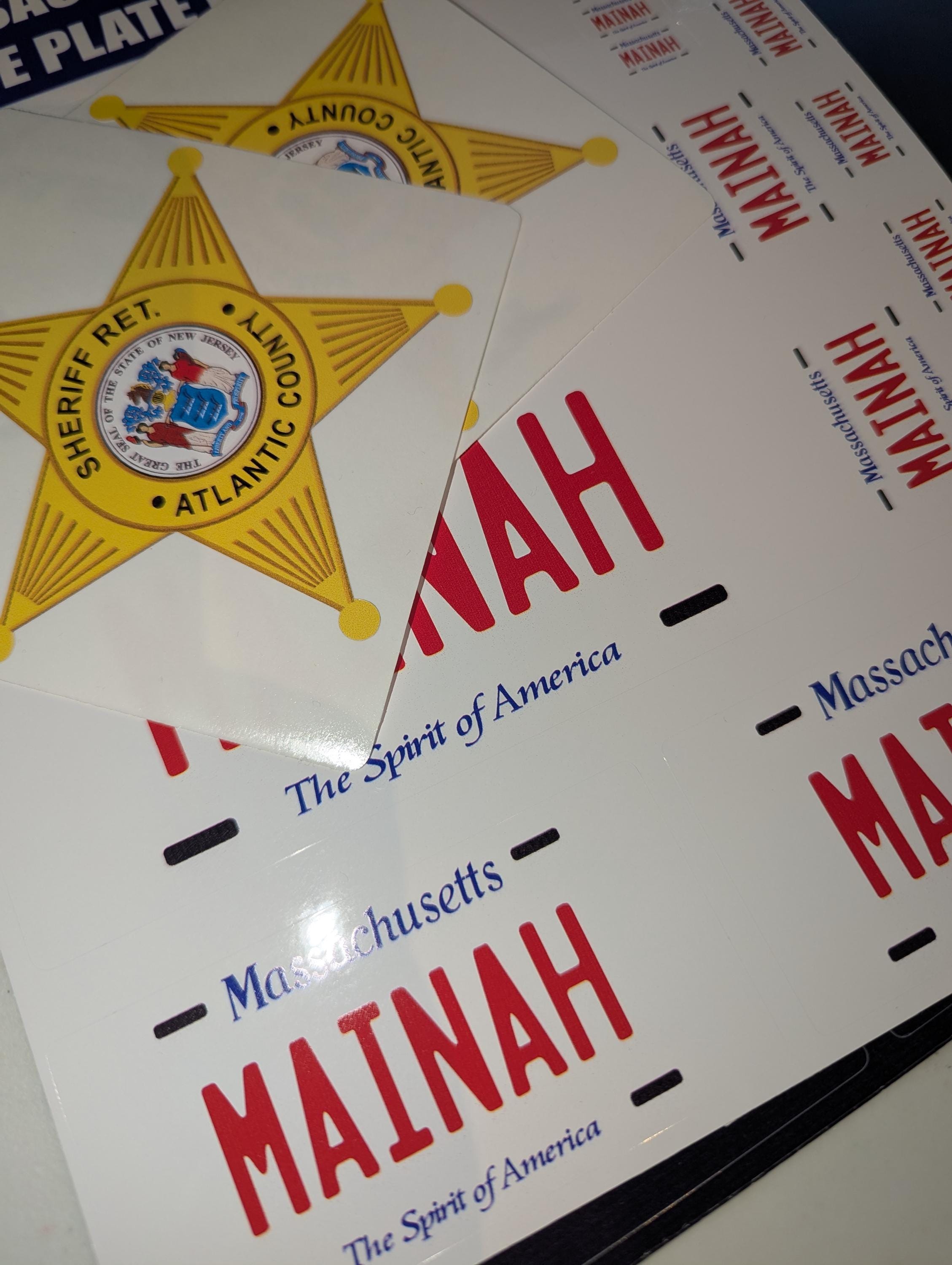 Personalized Massachusetts License Plate Decals - Stickers Version 1 ( Sheet of 14 Stickers )