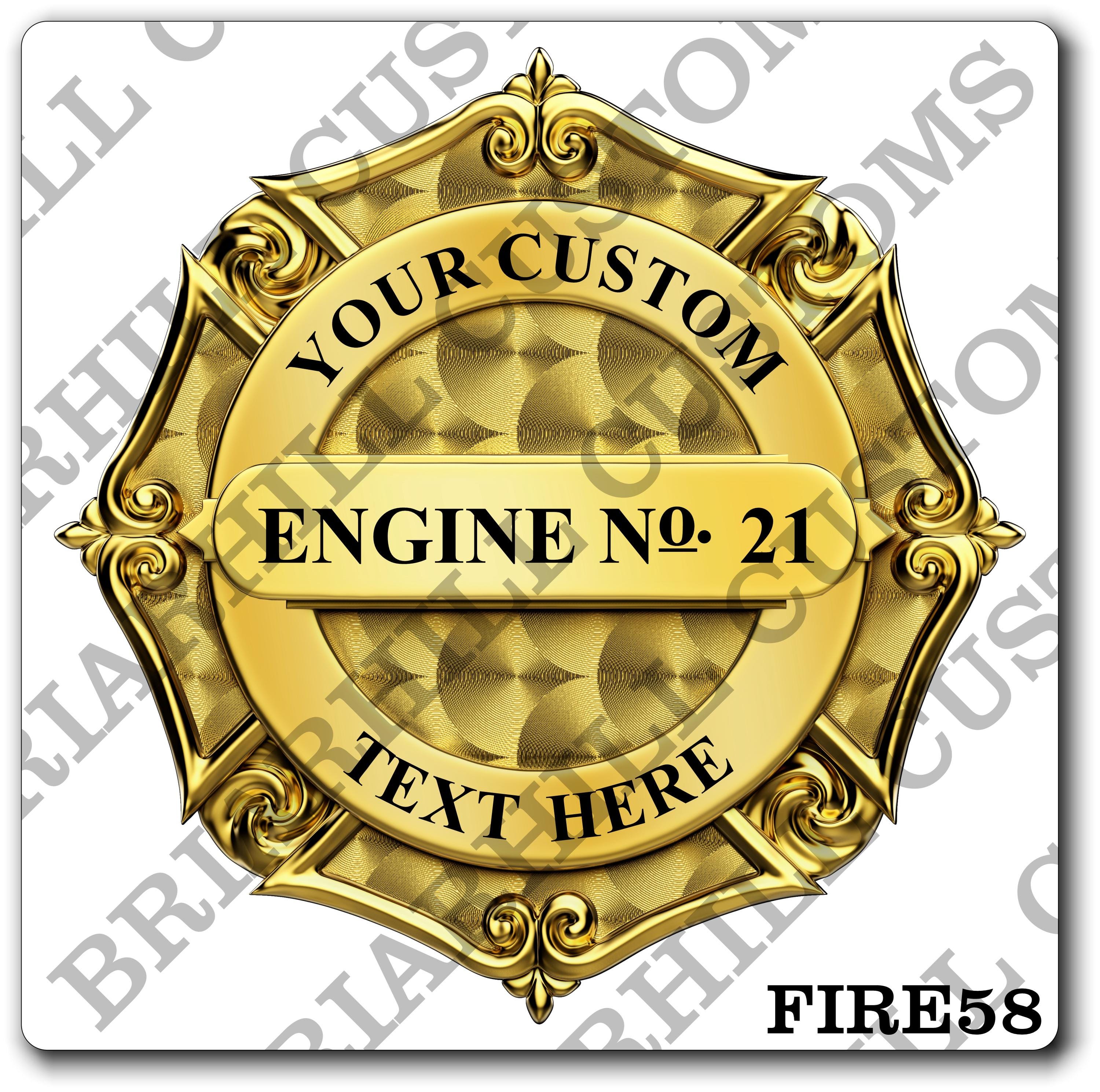 Custom Reflective Fire Department Shield, Badge Decal, Sticker (FireDecal58R)