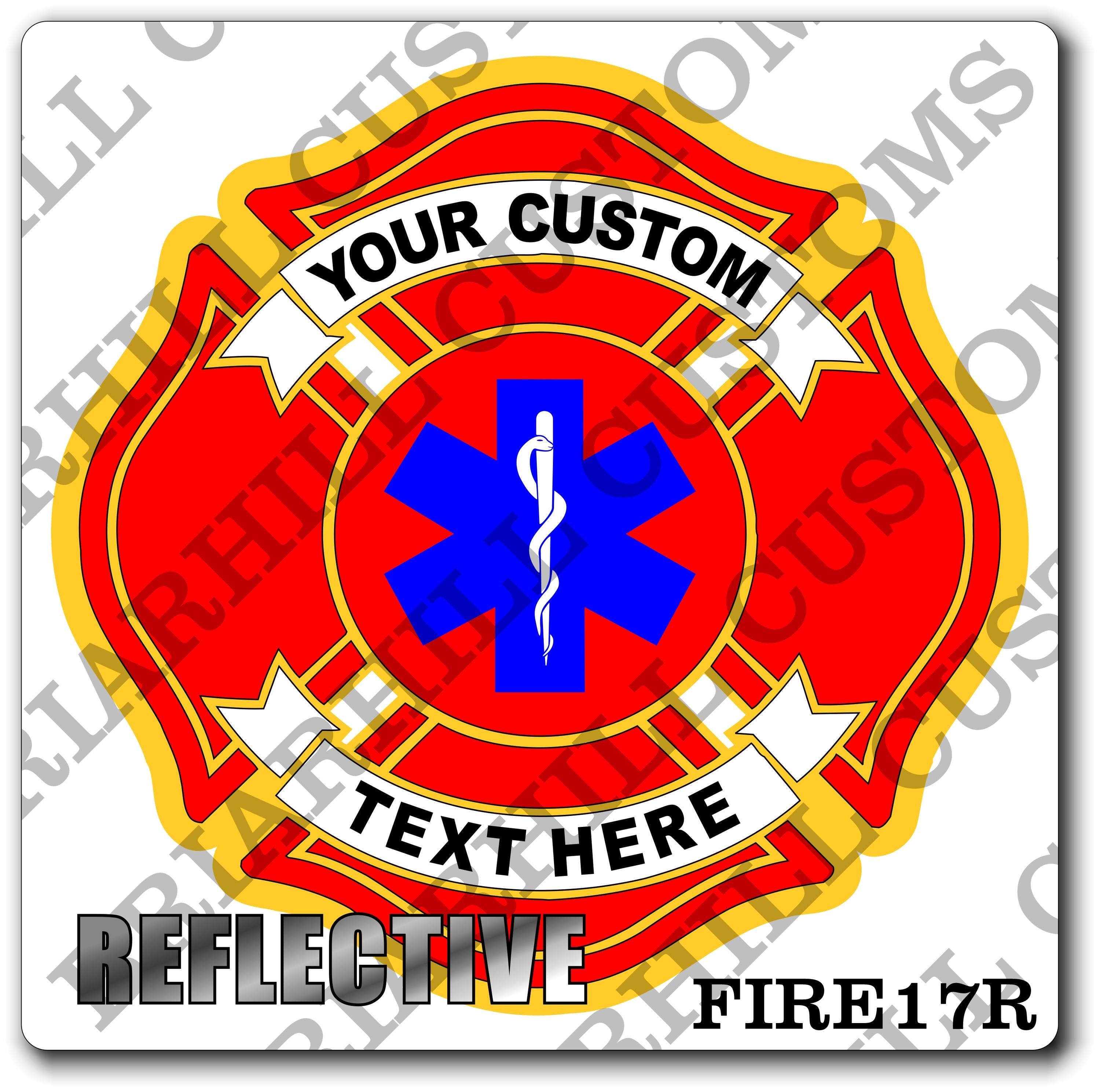 Custom Reflective Fire Department Maltese Star of Life Decal, Sticker (FireDecal17R)