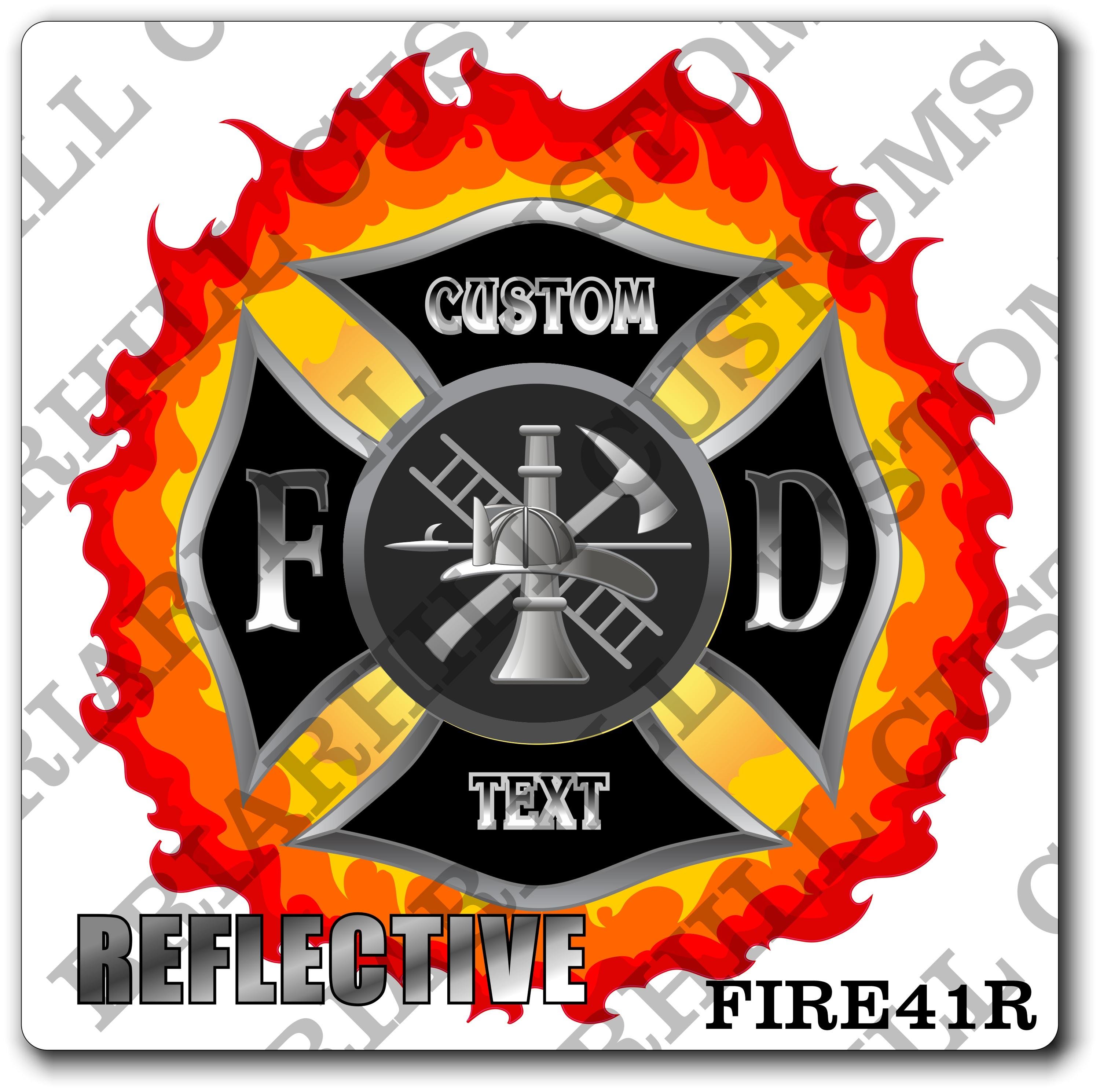 Custom Reflective Fire Department Flames Black Maltese Decal, Sticker (FireDecal41R)