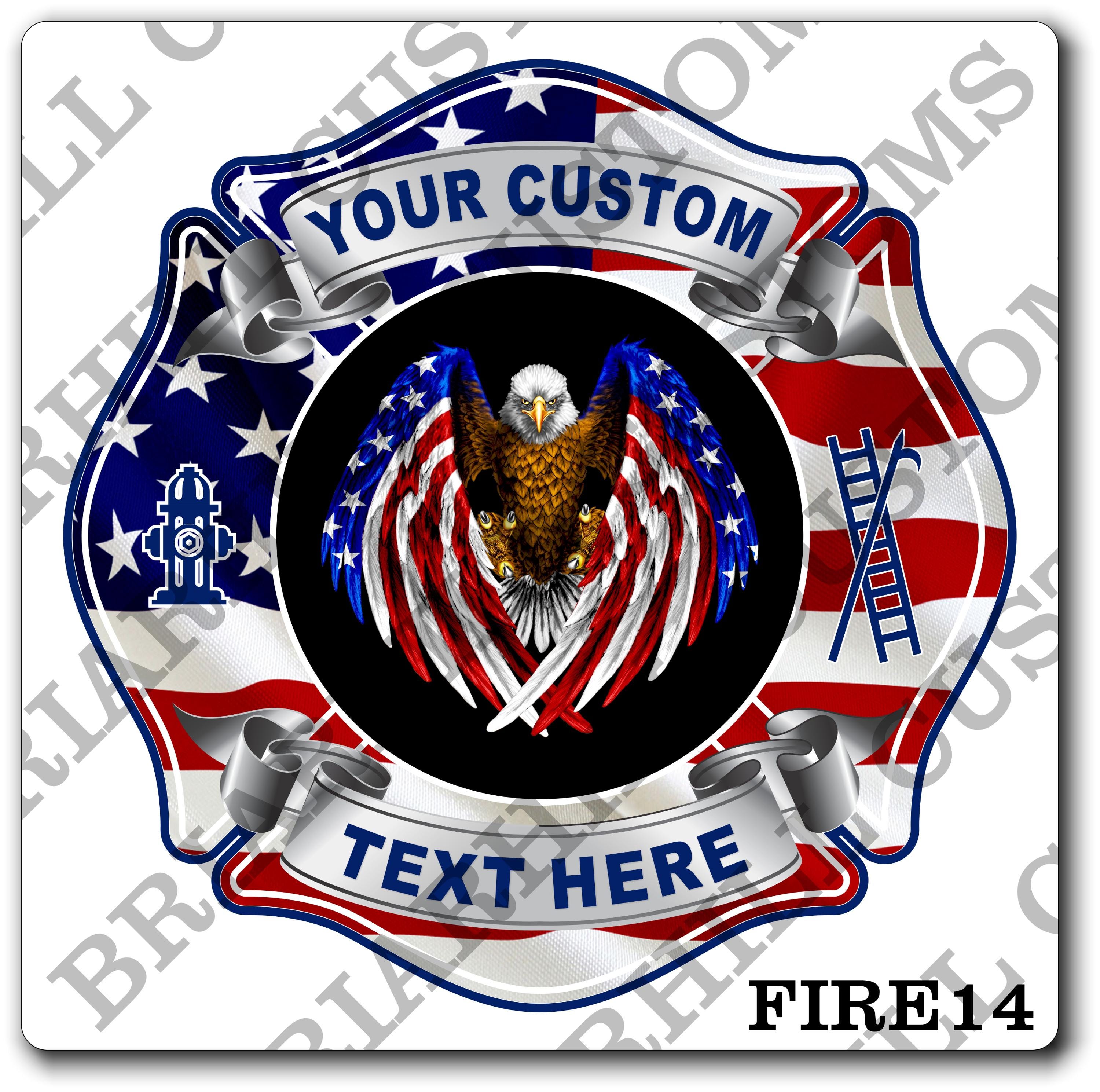 Custom Reflective Fire Department American Flag Eagle Maltese Decal, Sticker (FireDecal14R)