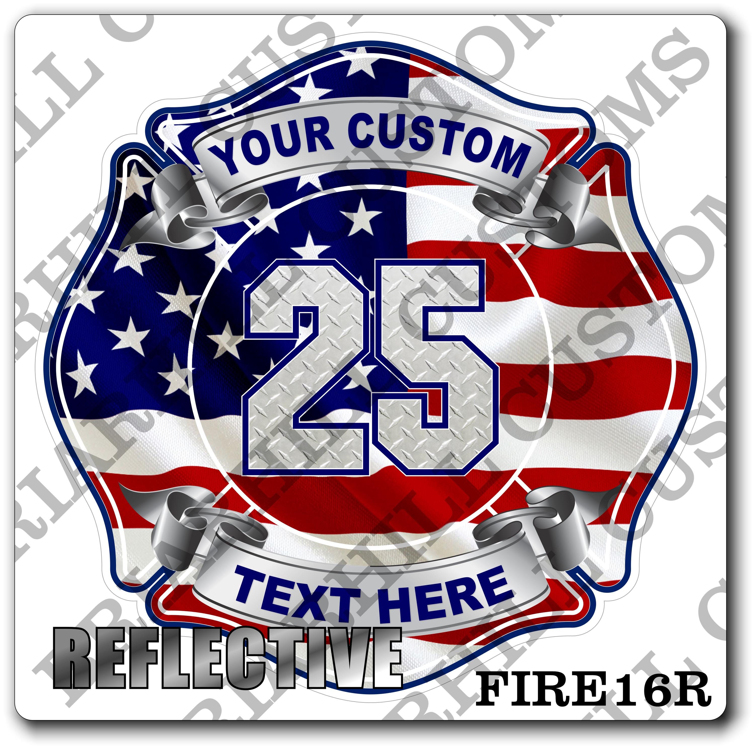 Custom Reflective Fire Department American Flag Diamond Plate Maltese Decal, Sticker (FireDecal16R)