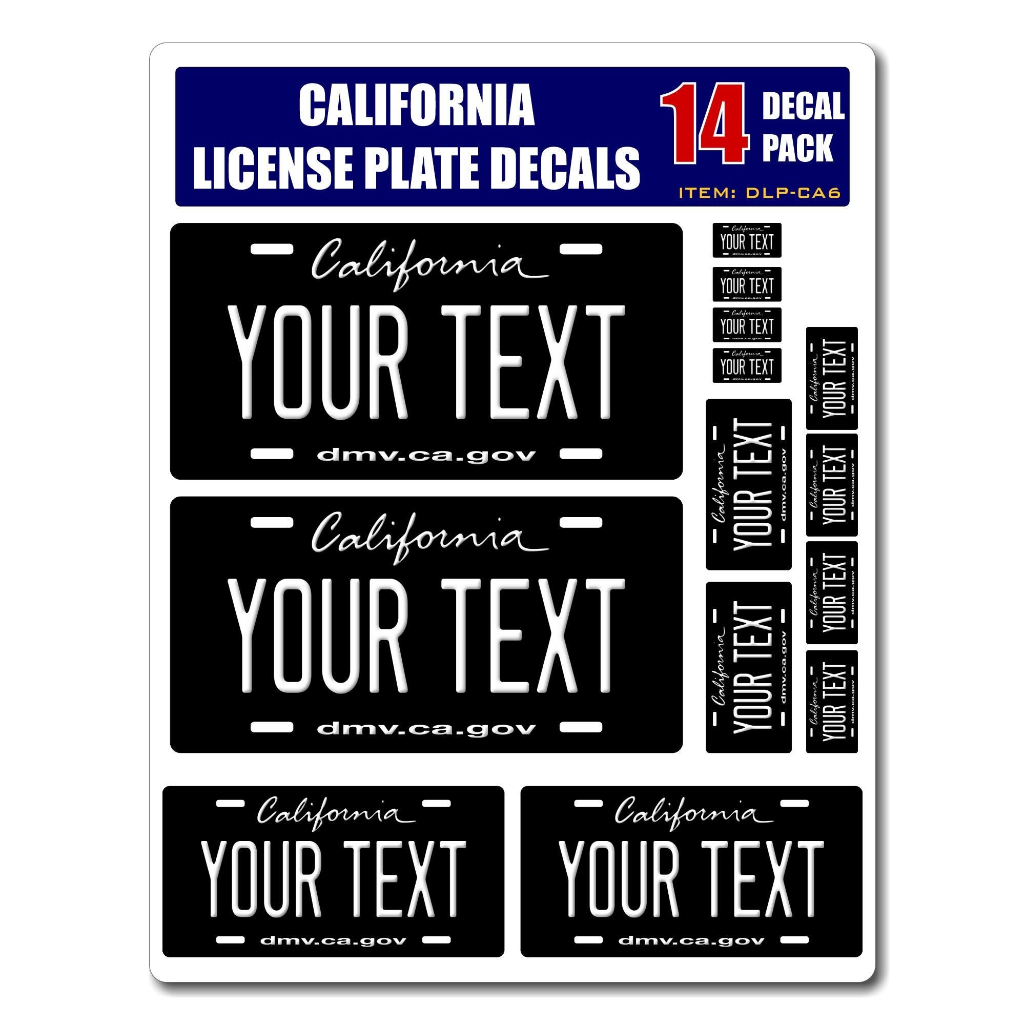 Personalized California License Plate Decals - Stickers Version 6 ( Sheet of 14 Stickers )