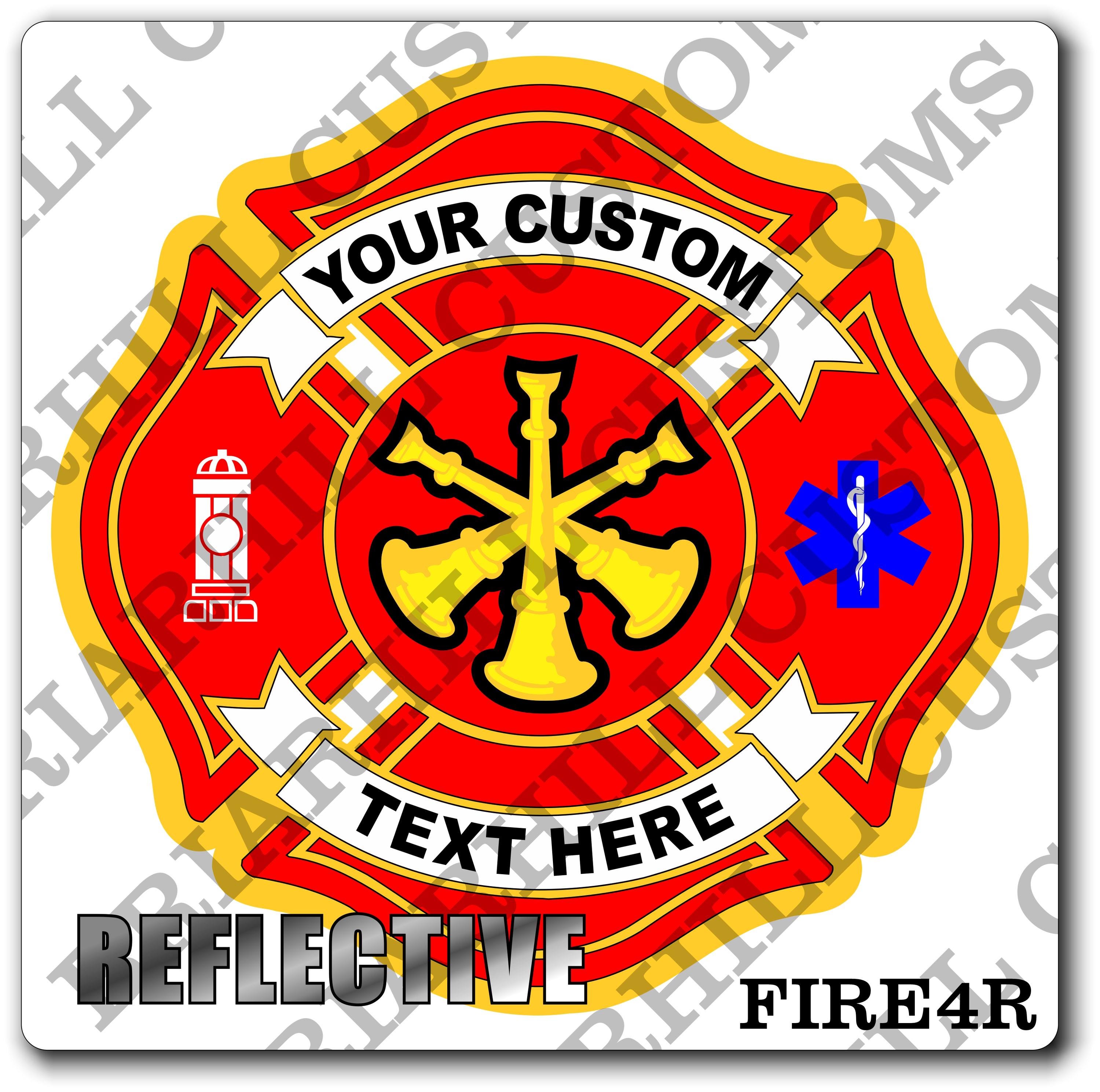 Custom Reflective Fire Department 3 Bugle / Trumpet Maltese Decal, Sticker (FireDecal4R)