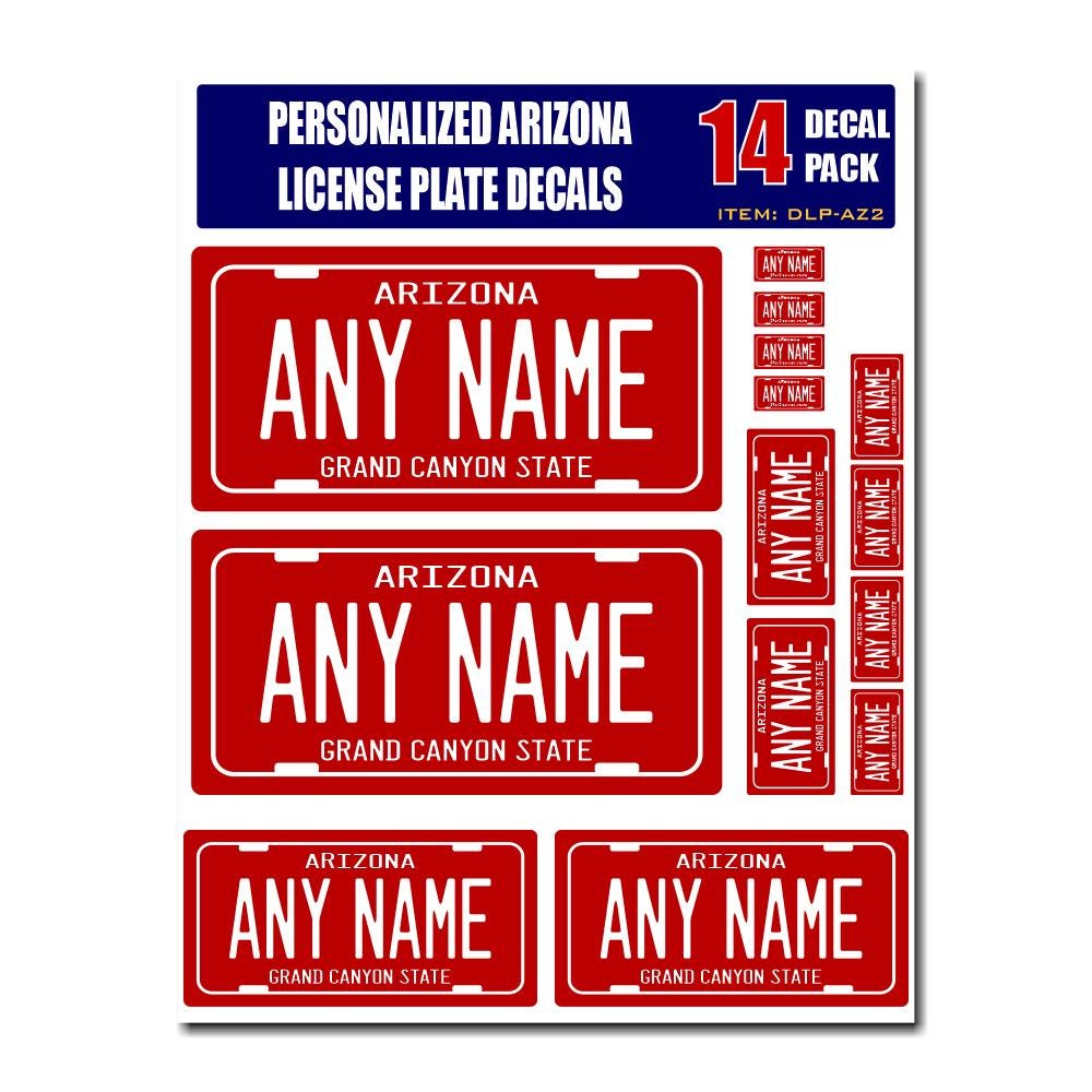 Personalized Arizona License Plate Decals - Stickers Version 2 ( Sheet of 14 Stickers )