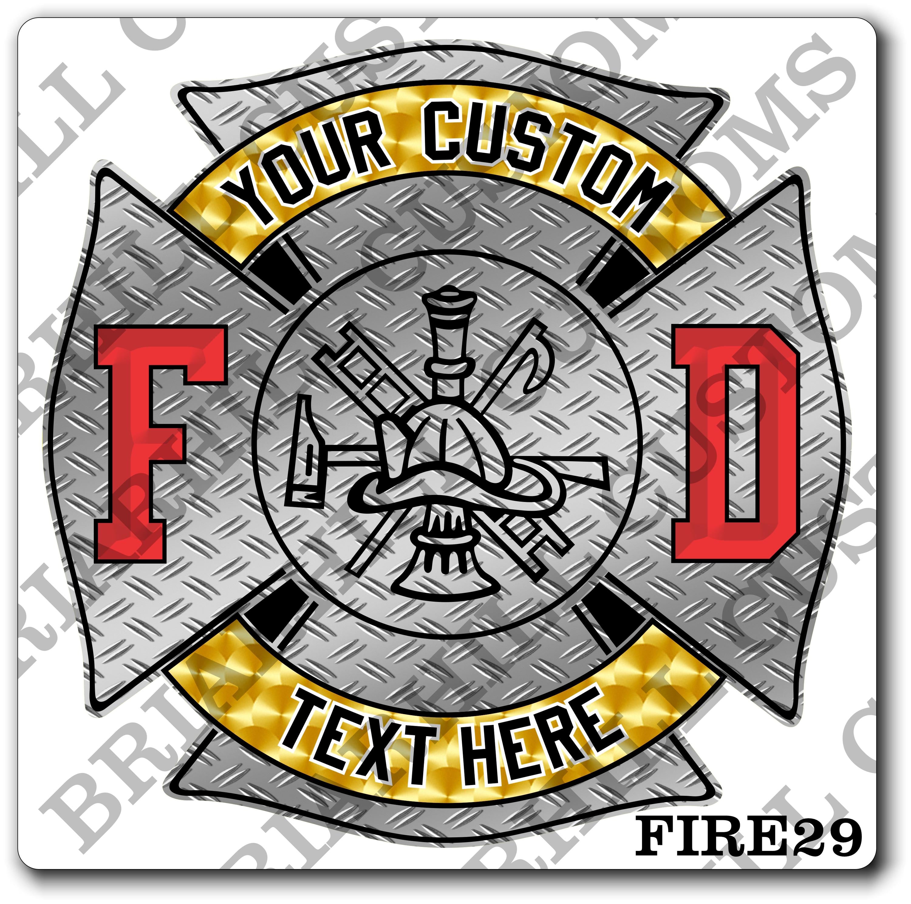 Custom Reflective Fire Department Diamond Plate Maltese Decal, Sticker (FireDecal29R)
