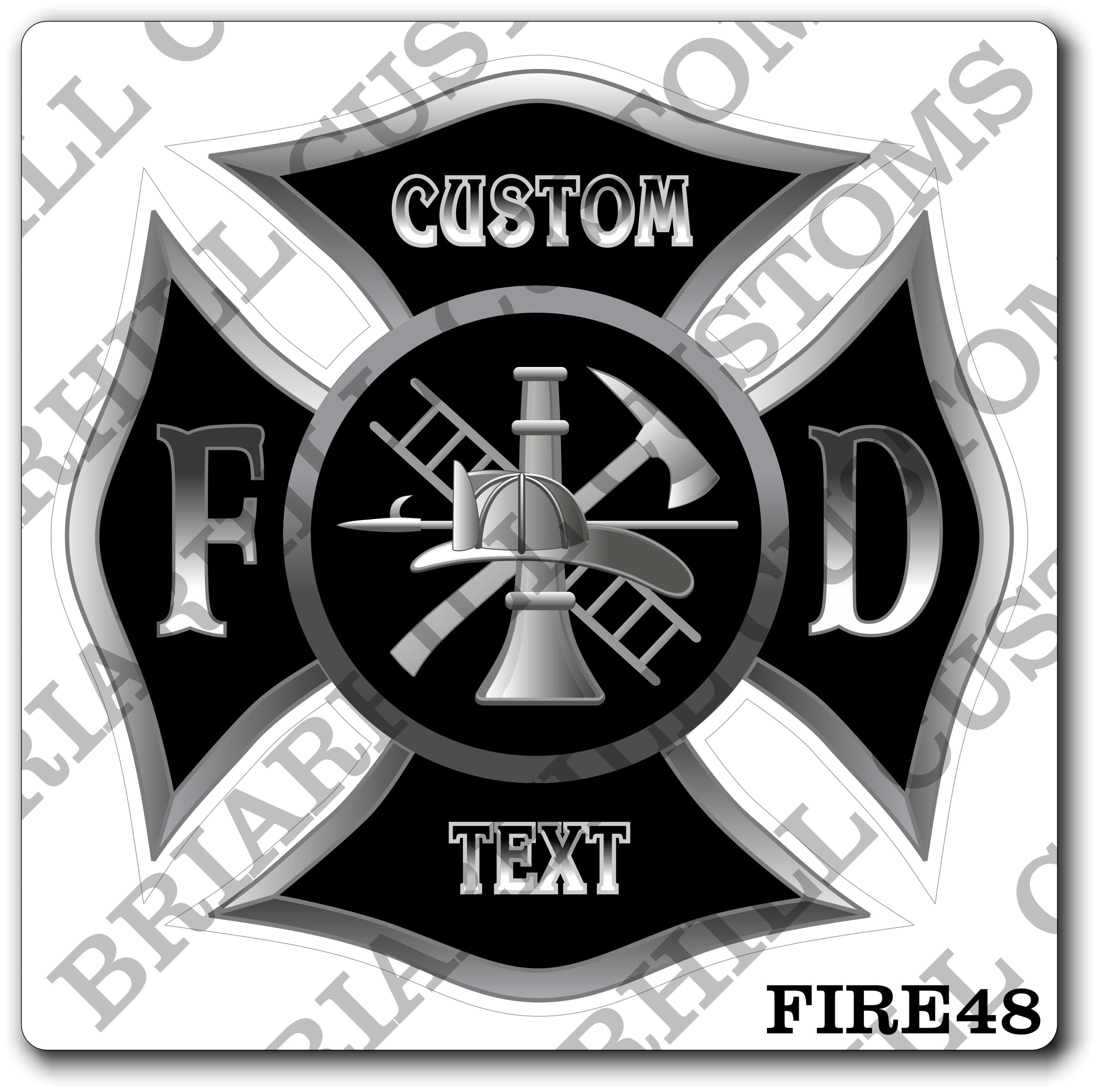 Custom Reflective Fire Department Black Maltese Decal, Sticker (FireDecal48R)
