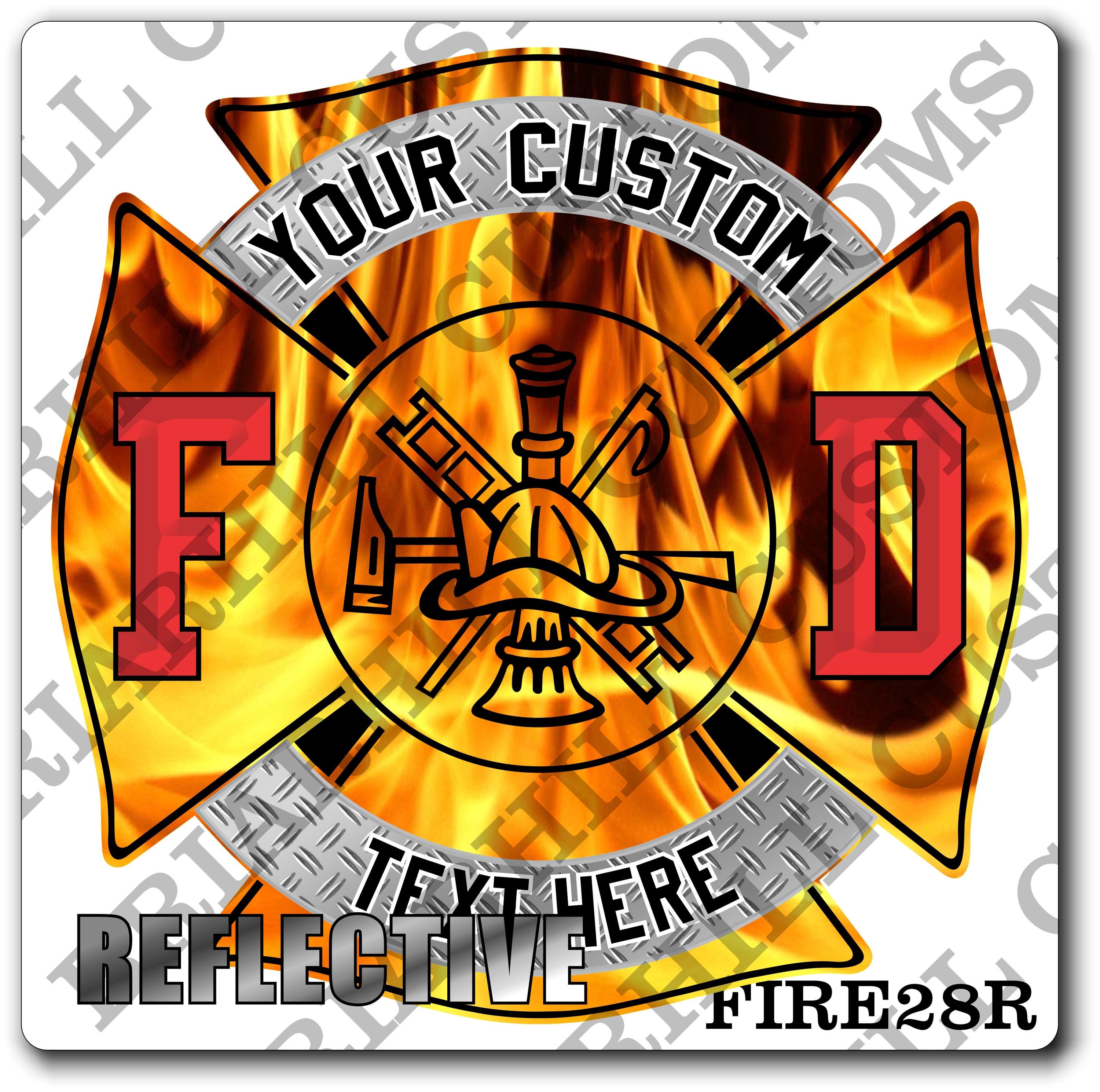 Custom Reflective Fire Department Flames Scramble Maltese Decal, Sticker (FireDecal28R)